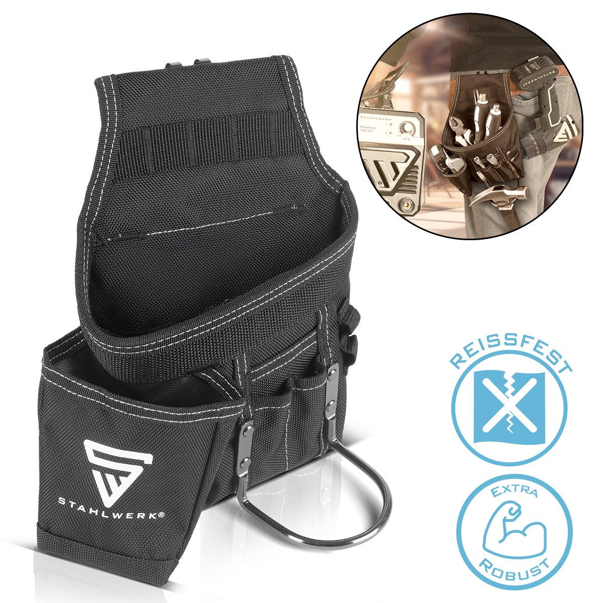 STAHLWERK Werkzeugtasche Werkzeuggürtel aus robustem Polyestergewebe multifunktionale Werkzeug