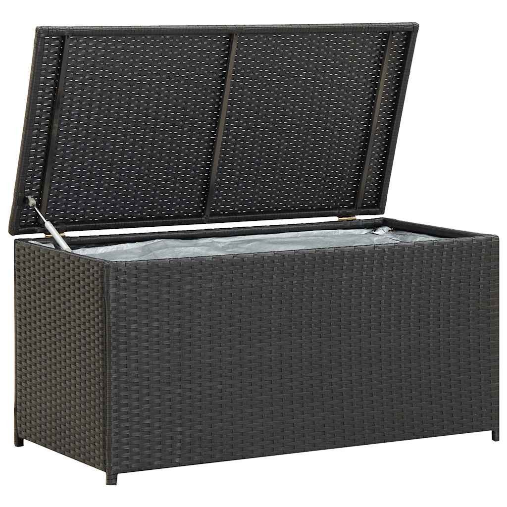 furnicato Gartenbox Auflagenbox Schwarz 100 x 50 x 50 cm aus Poly Rattan, Witterungsbeständige Kissenbox mit Gasdruckfeder und PE-Innenfutter