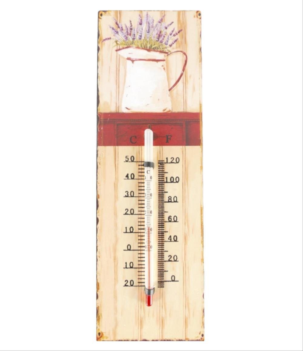 Linoows Dekoobjekt Thermometer mit Lavendel Motiv, Blech Thermometer, Wandthermometer mit Celsius und Fahrenheit Skale