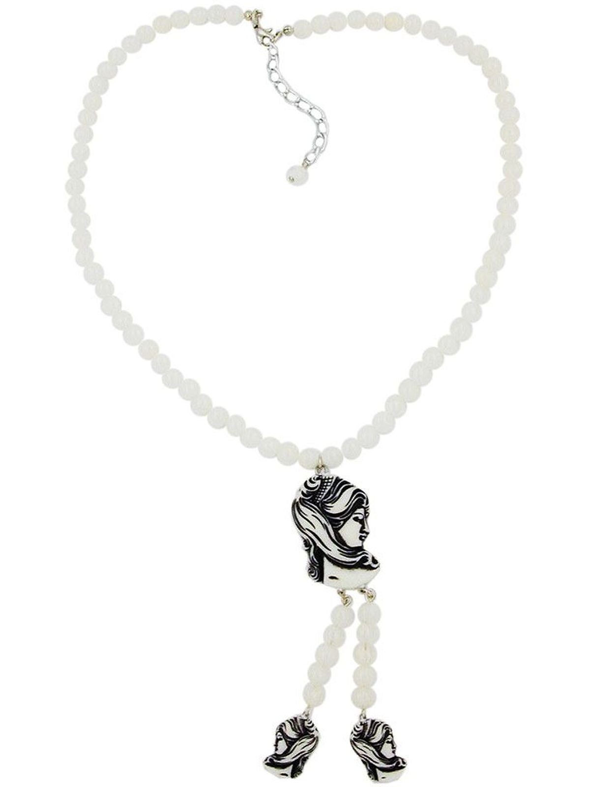 Gallay Perlenkette Y-Form Camée beige-schwarz Kunststoffperlen elfenbein-marmoriert 45cm (1-tlg)