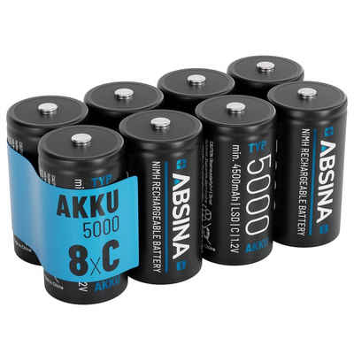 ABSINA 8x Batterien LR 14 wiederaufladbar 5000 mit geringer Selbstentladung Akku
