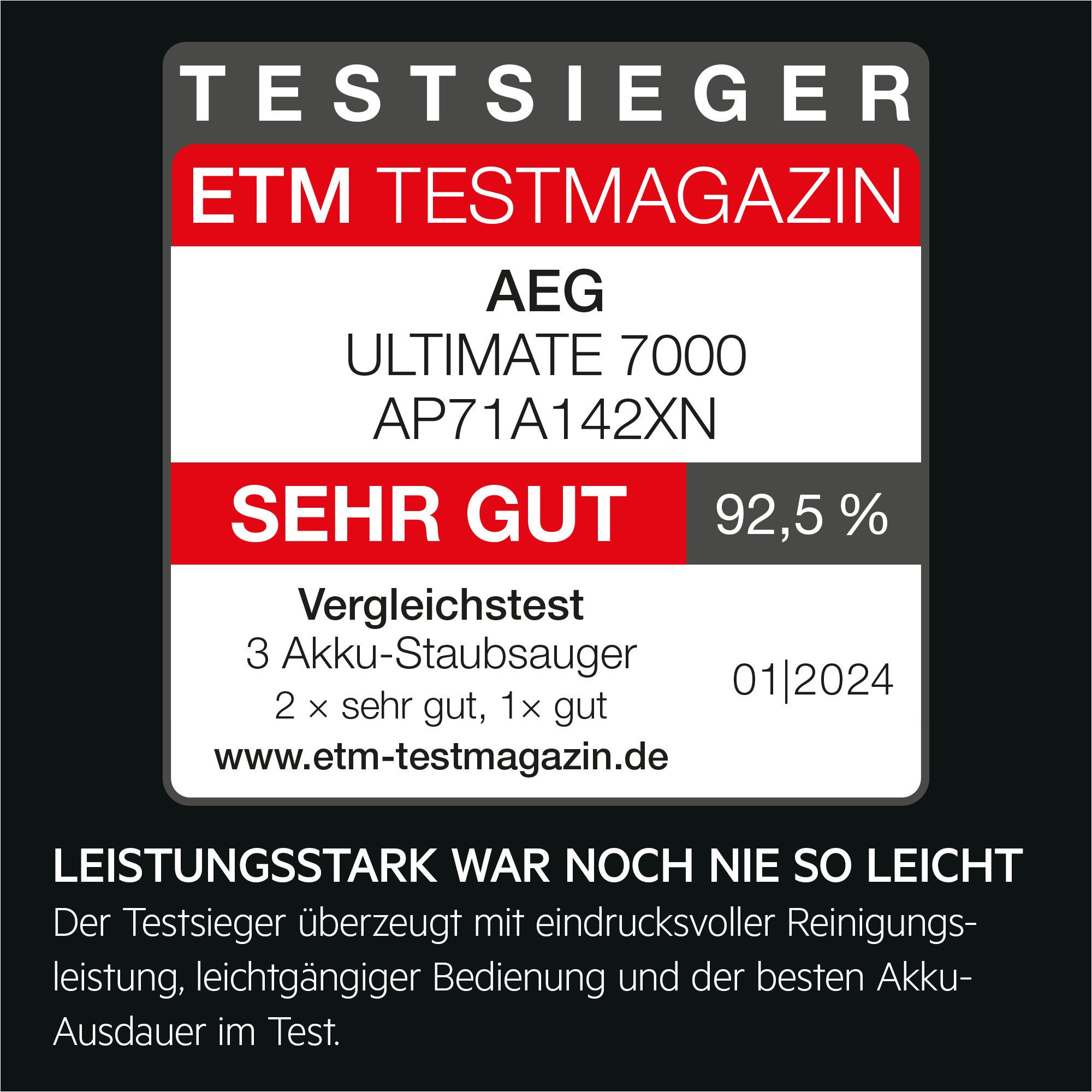 AEG Akku-Hand-und Stielstaubsauger ULTIMATE 7000 (AP71A142XN), beutellos, extrem leicht 2,2 kg, 60 % Recyclingmaterial, bis zu 50 Min. Laufzeit