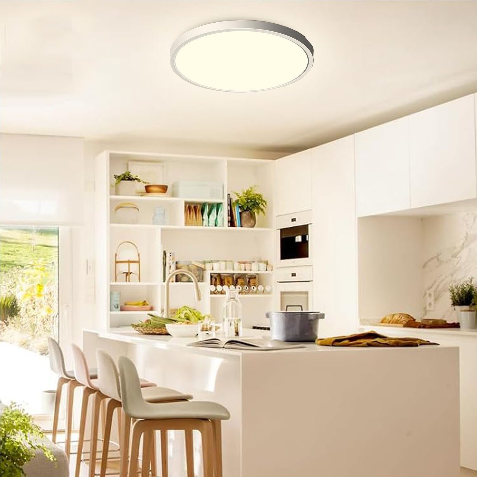 MUPOO Tageslichtlampe LED Deckenleuchte, 36W Ultradünne Flach 18mm, Pendelleuchte 4300LM, Ø37cm, Natürliches Weiß, LED fest integriert, 3 Farbtemperaturen