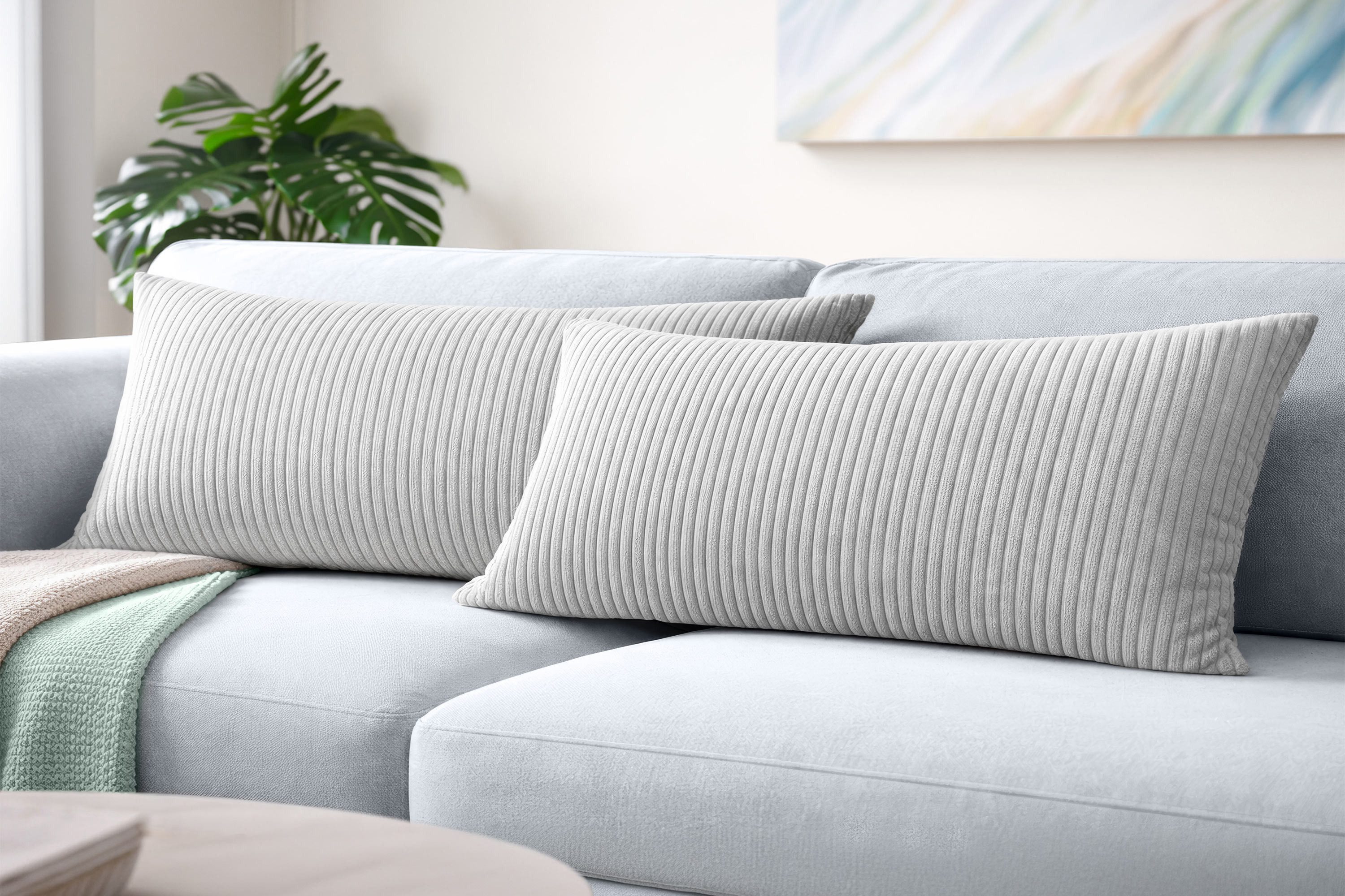 Amilian Kissenbezüge 40x80 cm 2er Set Cord-Optik Hotelverschluss - Zierkissenhülle Sofa, weich, pflegeleicht, formstabil