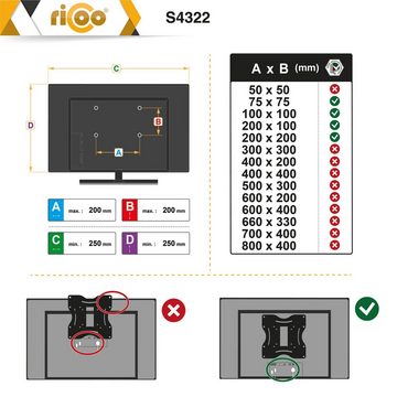 RICOO S4322 TV-Wandhalterung, (bis 43 Zoll, schwenkbar neigbar ausziehbar Fernseher Halter Gasfeder VESA 200x200)