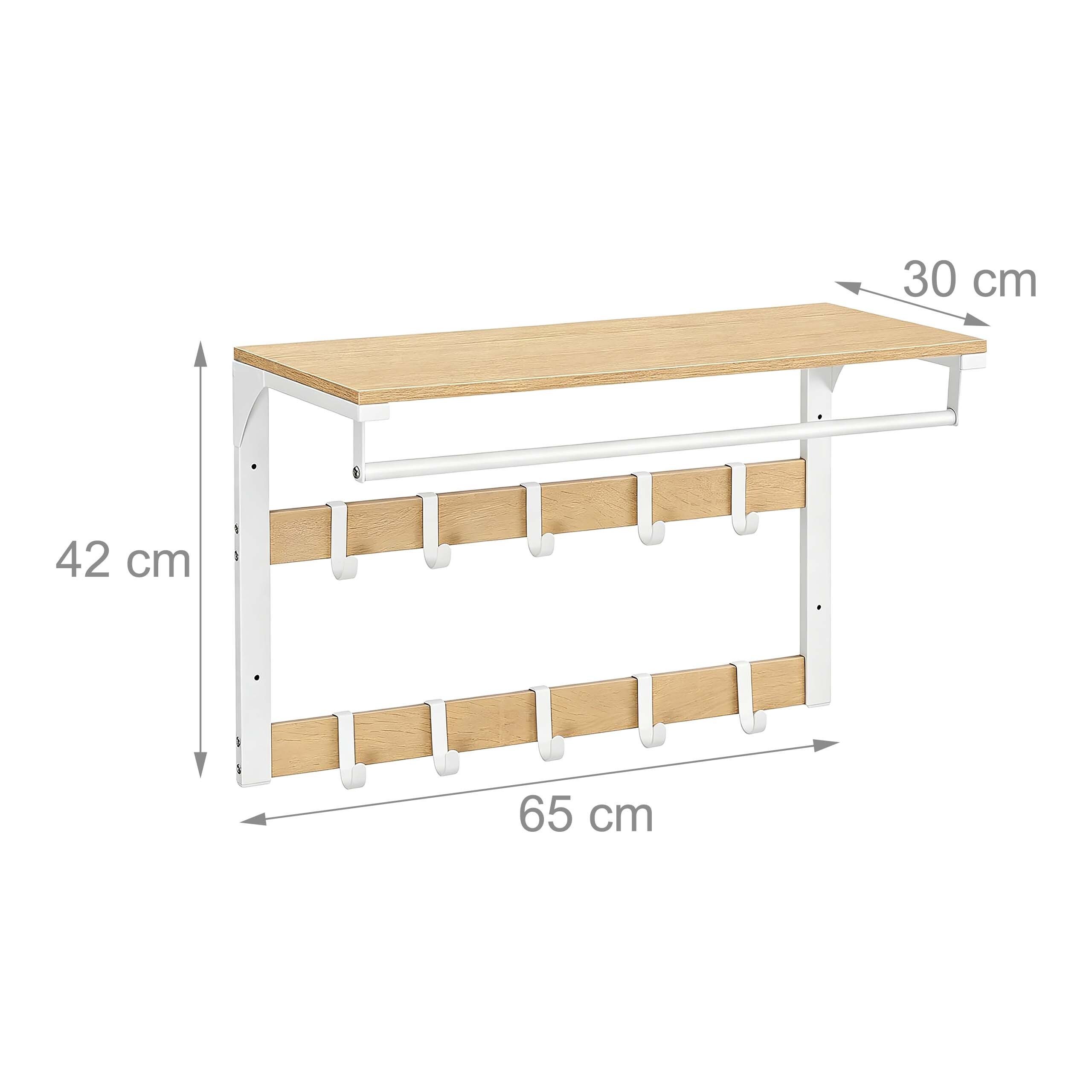 relaxdays Wandgarderobe 3 in 1 (1 St), Eiche-Weiß, 65 cm – Bild 4 von 5