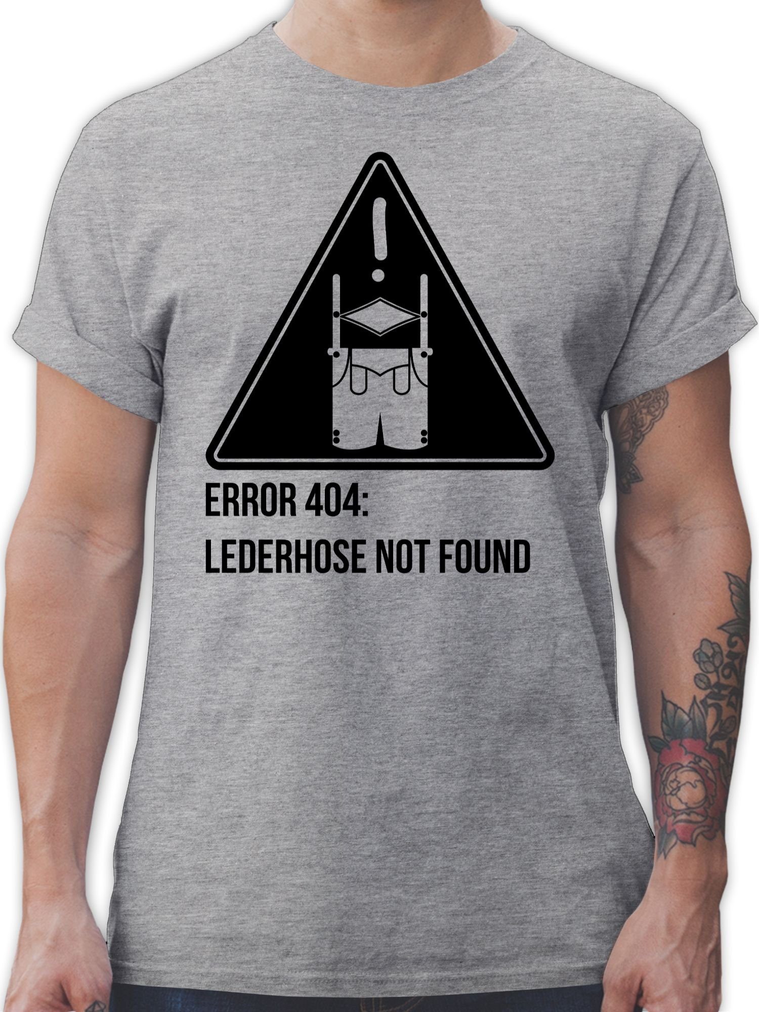 Shirtracer T-Shirt Error 404: Lederhose not found Mode für Oktoberfest Herren 1 Grau meliert