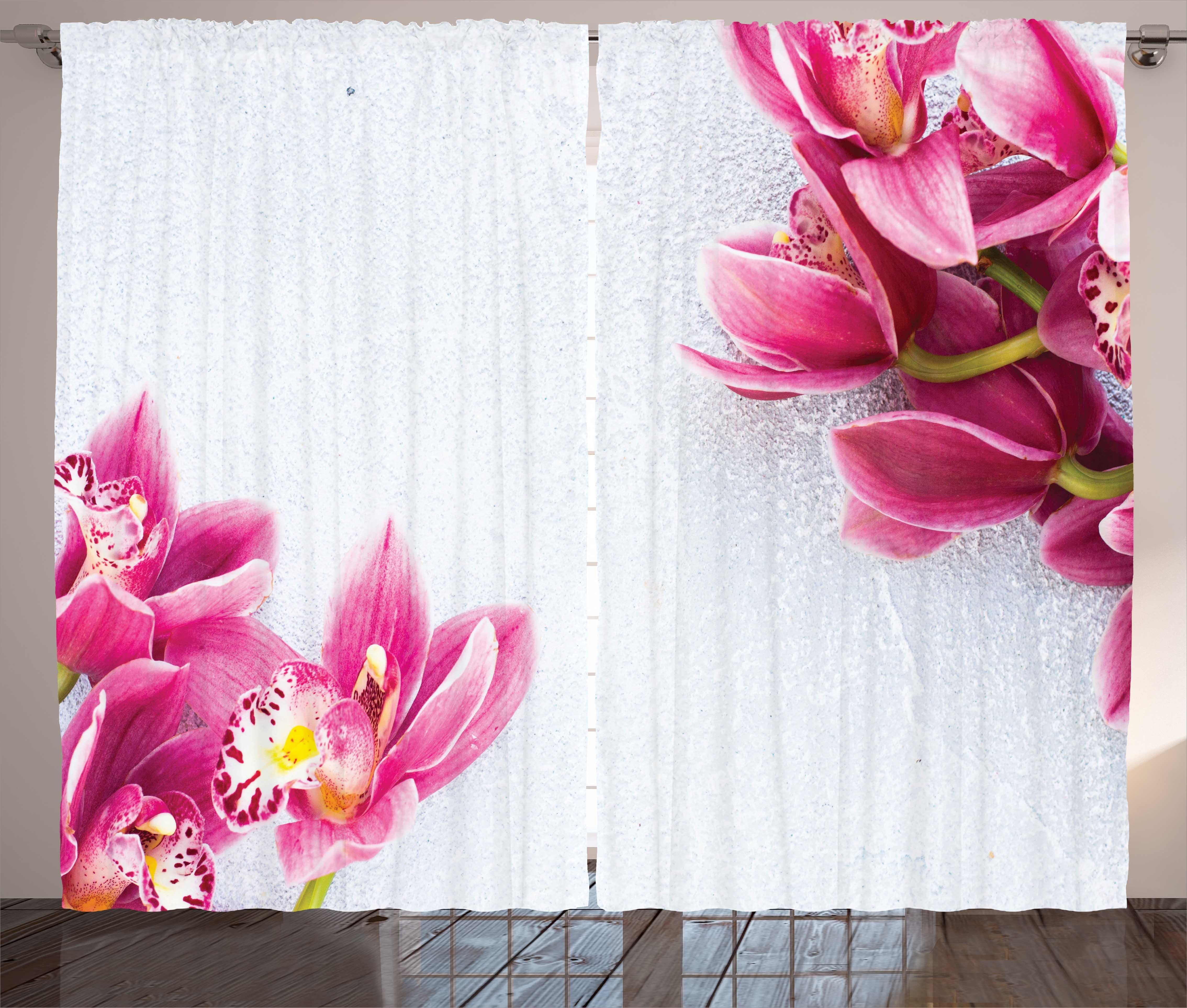 mit Gardine Orchideen-Muster und Kräuselband Vorhang Blumen Schlaufen Schlafzimmer Relaxing Abakuhaus, Haken,