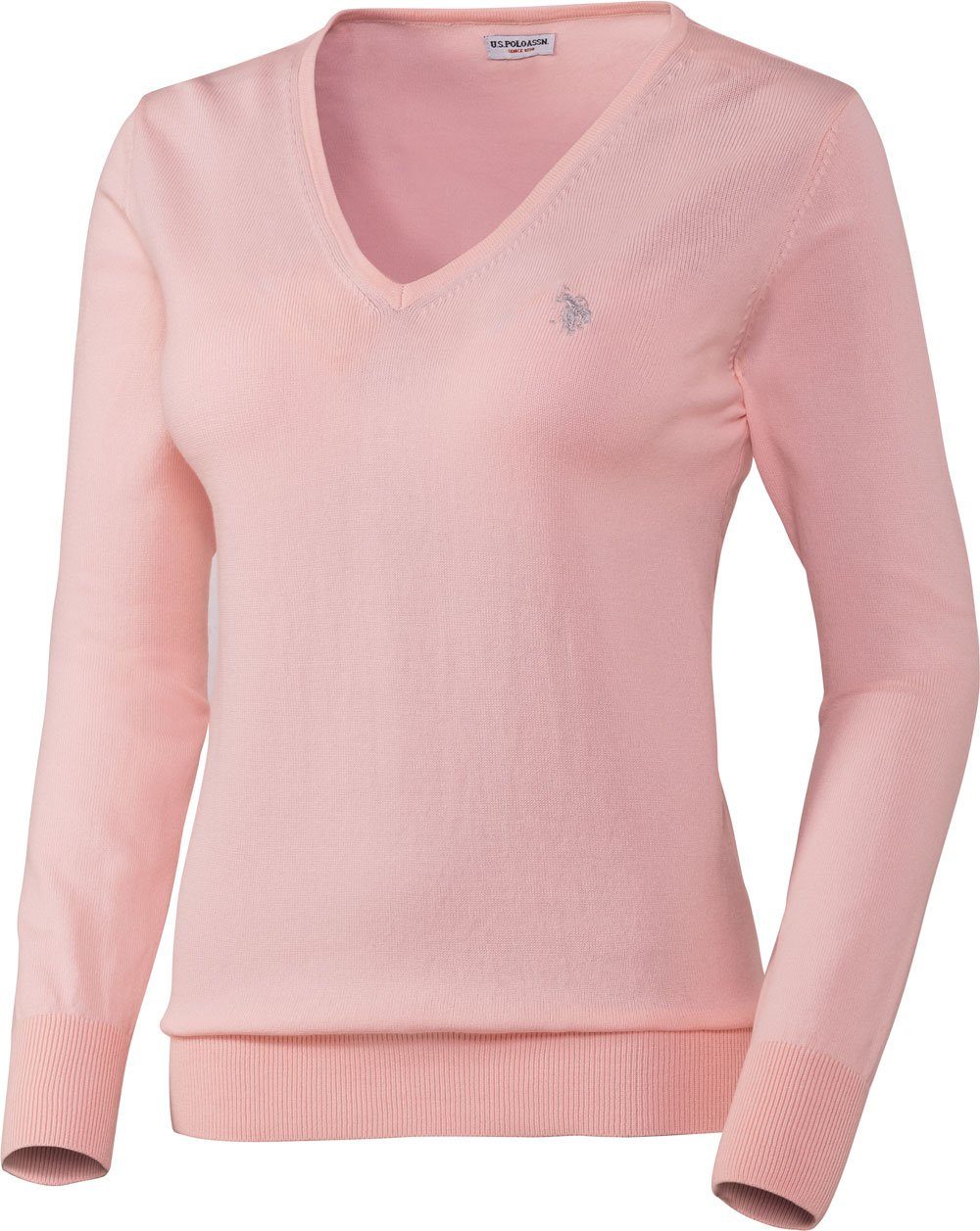 U.S. Polo aus leicht und tailliert V-Ausschnitt-Pullover Baumwollmix-Strick rosa weichem Assn
