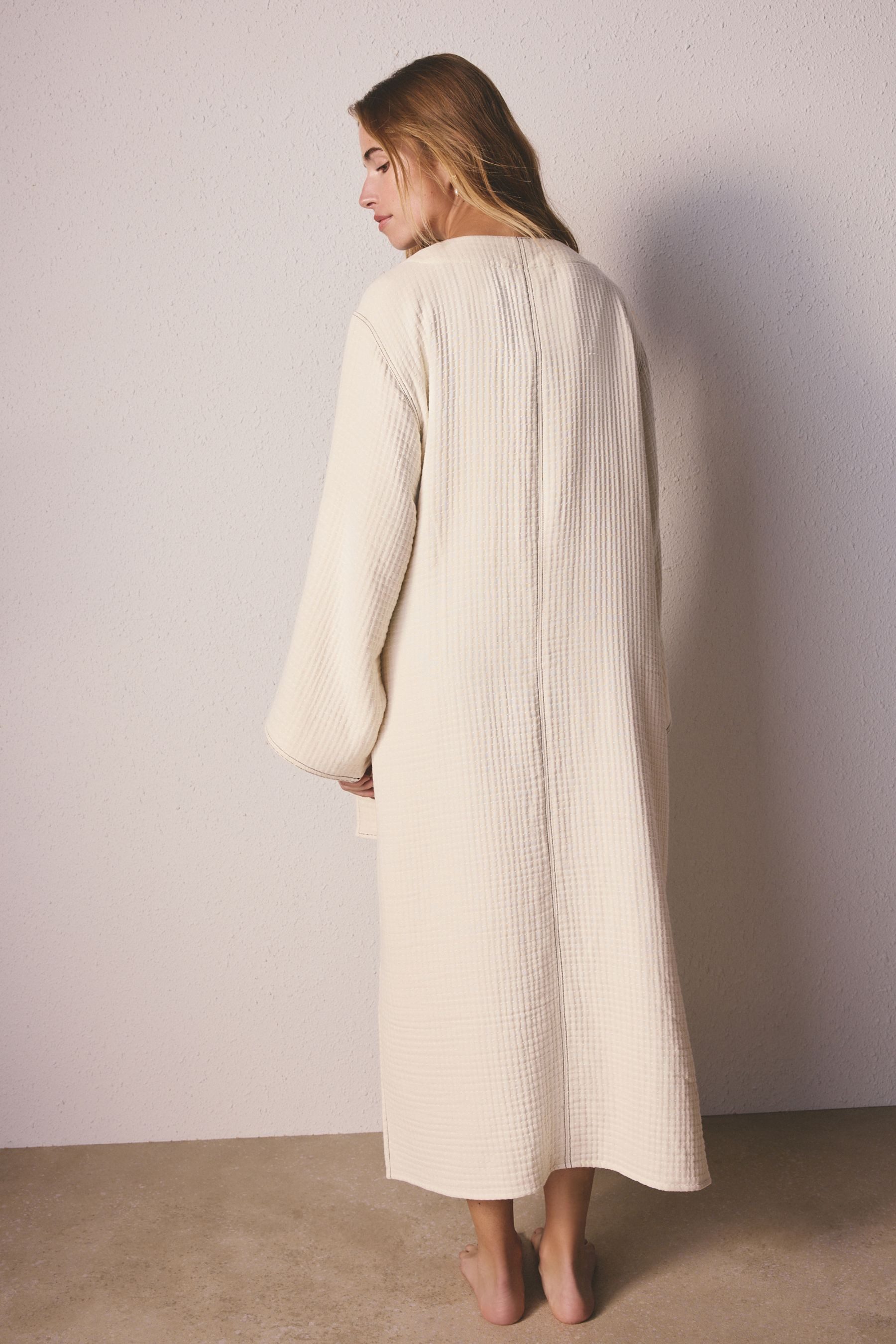 Next Damenbademantel Morgenmantel mit Waffelstruktur, seitliche Bindung, Baumwolle