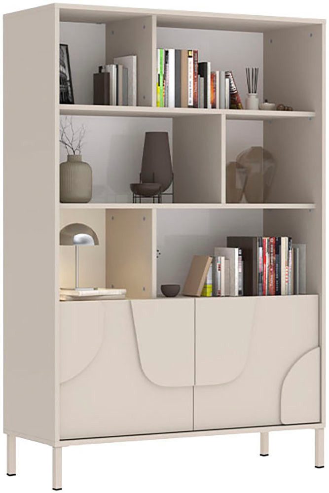 INOSIGN Highboard Stone, H 155/141, B 105 cm, 2 Türen, 6 offene Fächer, Regal-Schrank, 3D-Design, Push-to-open, Stauraum dekorativ & praktisch, Füße wählbar