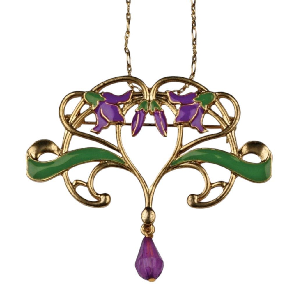 Dark-Desires Kette und Anhänger Set Jugendstil Veilchen Anhänger-Kette – Lila & Grün violettem Tropfen