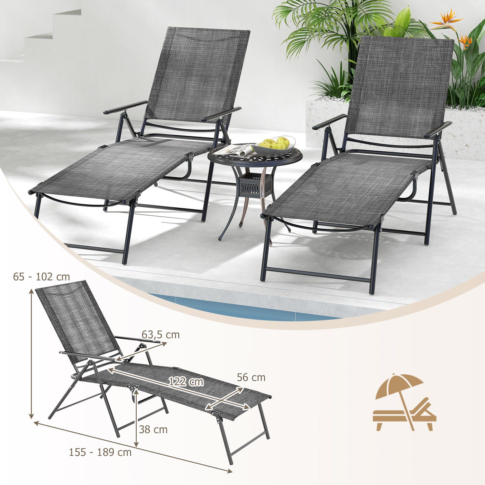 KOMFOTTEU Gartenliege, 2er Set Sonnenliege klappbar, bis 150kg