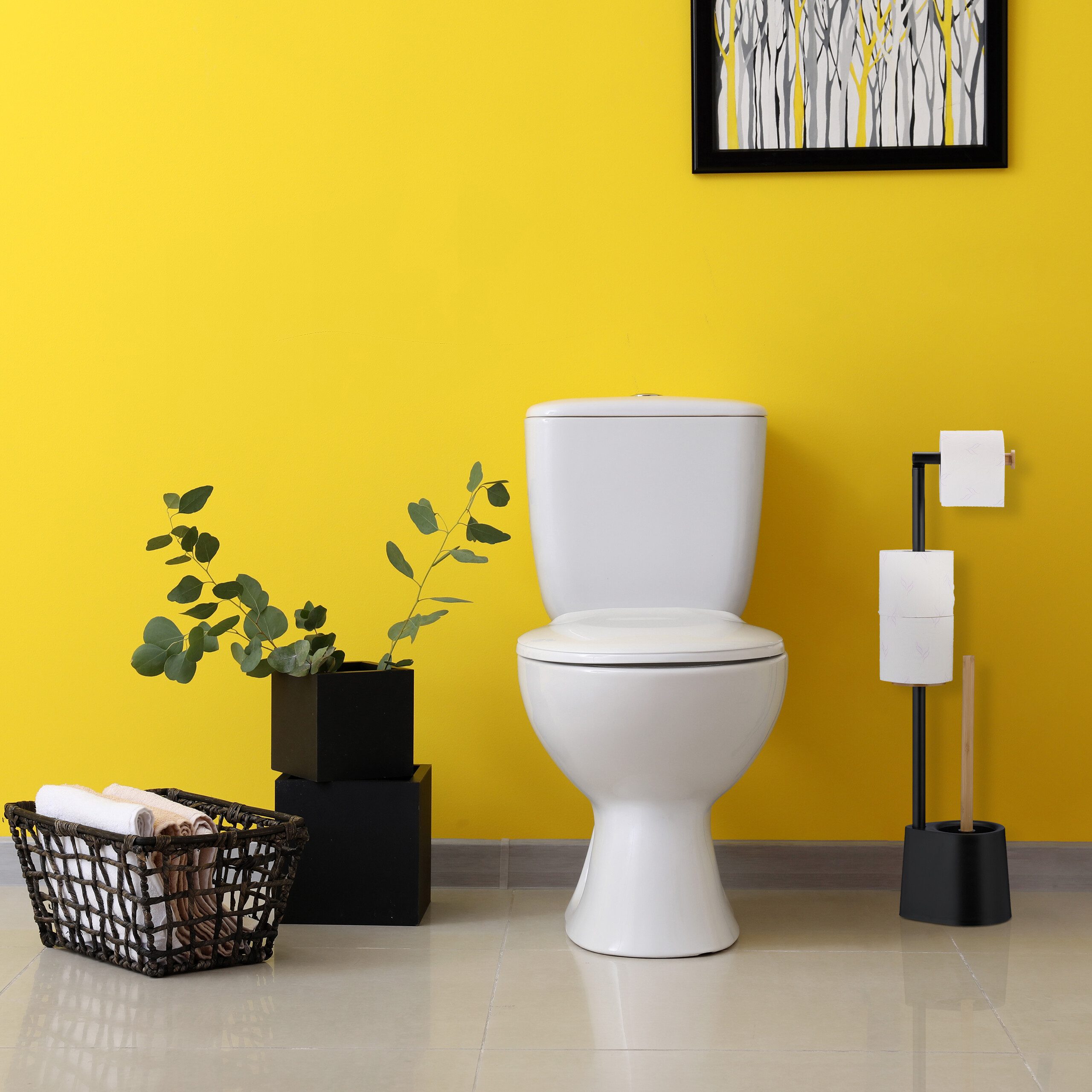 relaxdays WC-Garnitur Bambus & Edelstahl, Schwarz günstig online kaufen