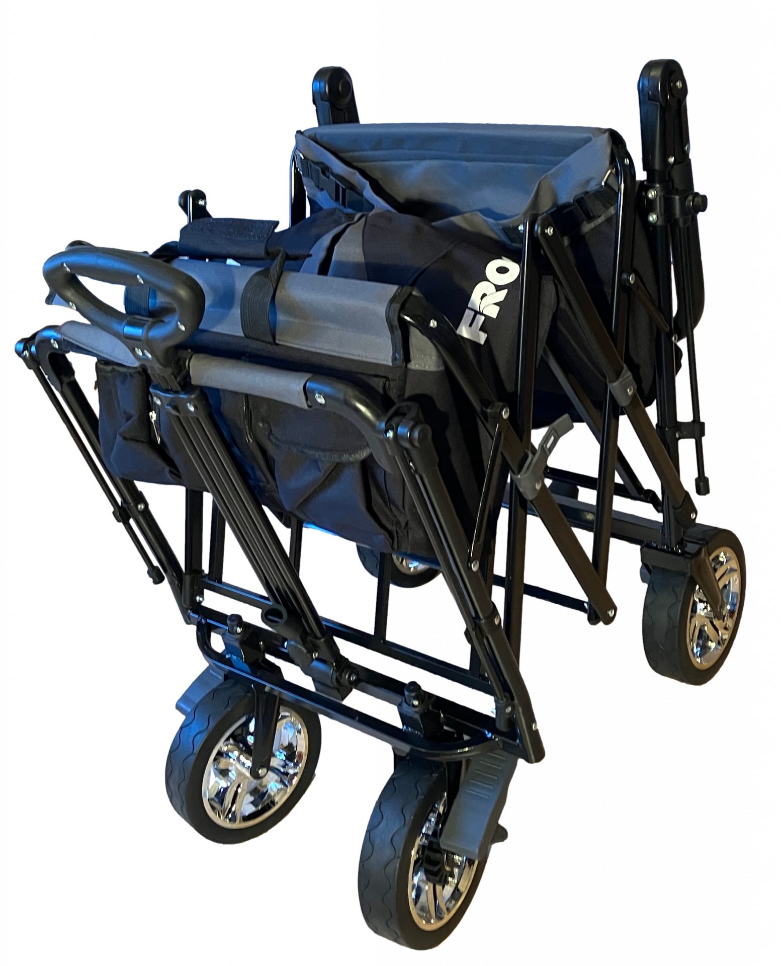 Frosal Loki folding wagon with sun canopy and push handle, foldable, black