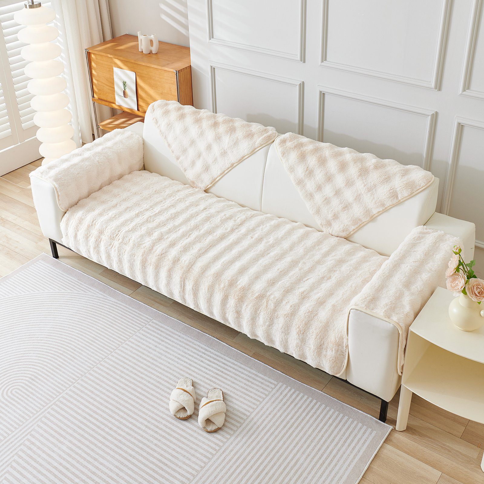 Sunicol Sofabezug Plüsch Dick Sofa Sitzkissenbezug, Couchbezug, Antirutsch, Winter Warme, Superweiche SofaÜberwurf aus Kunstpelz für Wohnzimmer