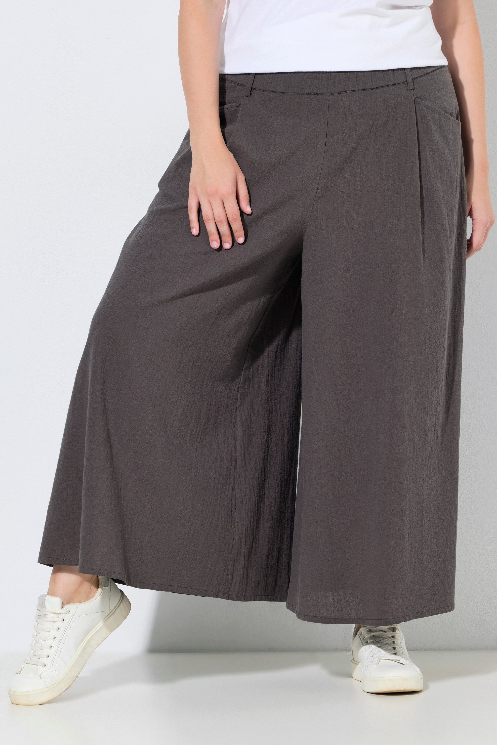 Ulla Popken Culotte 7/8-Hose weites Bein Elastikbund Biobaumwolle