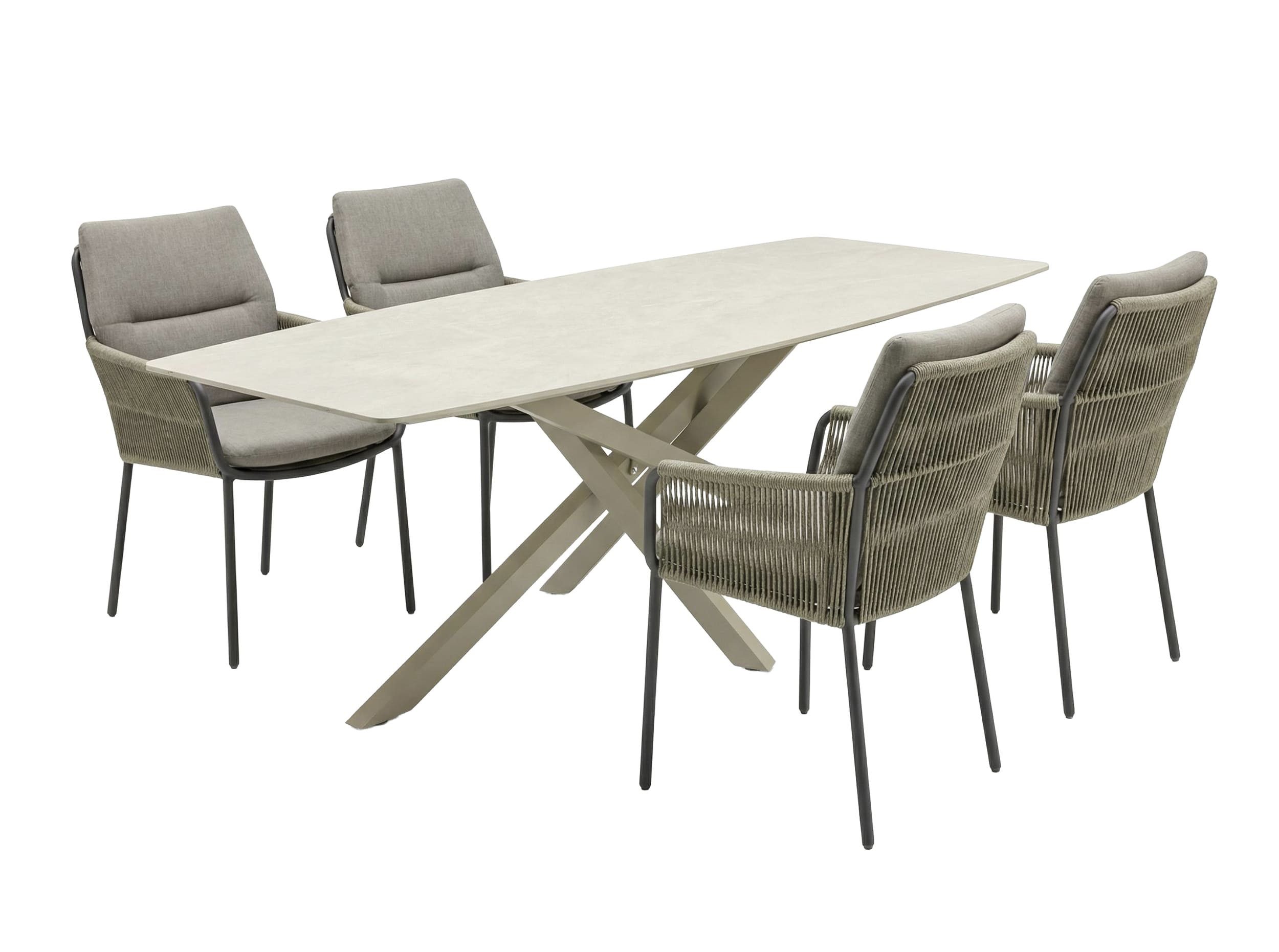 LC Garden Garten-Essgruppe Gartenset »Como« Gartentisch Beton-Optik & Armlehnstuhl Taupe Rope