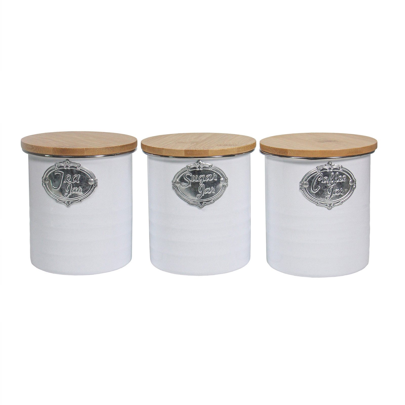 Neuetischkultur Vorratsdose Vorratsdosen 3er-Set mit Holzdeckel Landhaus Weiß, Eisen, (Set, 3-tlg., 3 Vorratsdosen), Metall Kaffeedose Teedose Zuckerdose – Bild 2 von 2