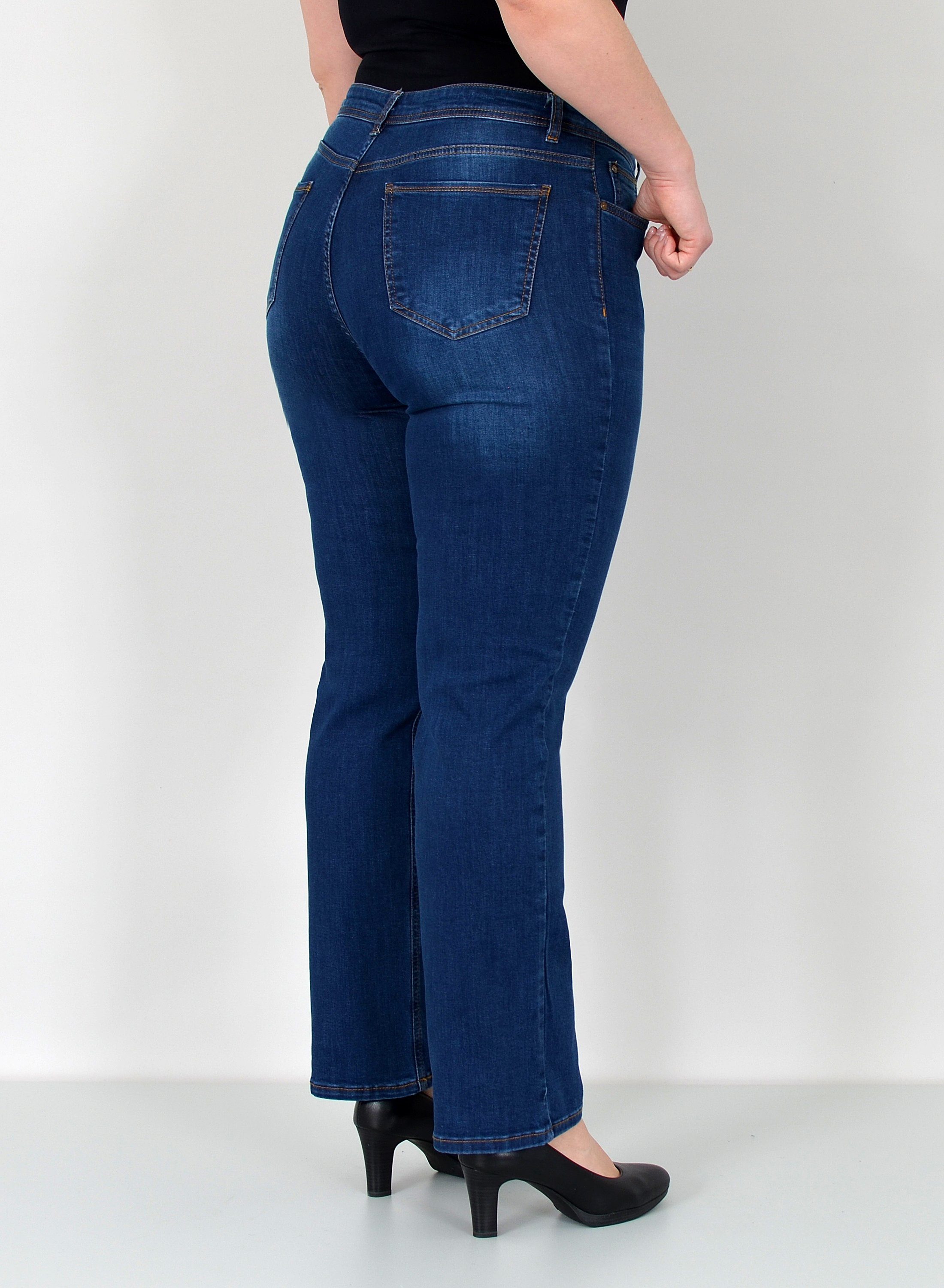 ESRA Straight-Jeans Damen Jeanshose Gerader Schnitt Stretch Hose hoher Bund bis Plus Size Straight Jeans Damen High Waist Hose Stretch Jeans Regular Übergröße – Bild 3 von 5