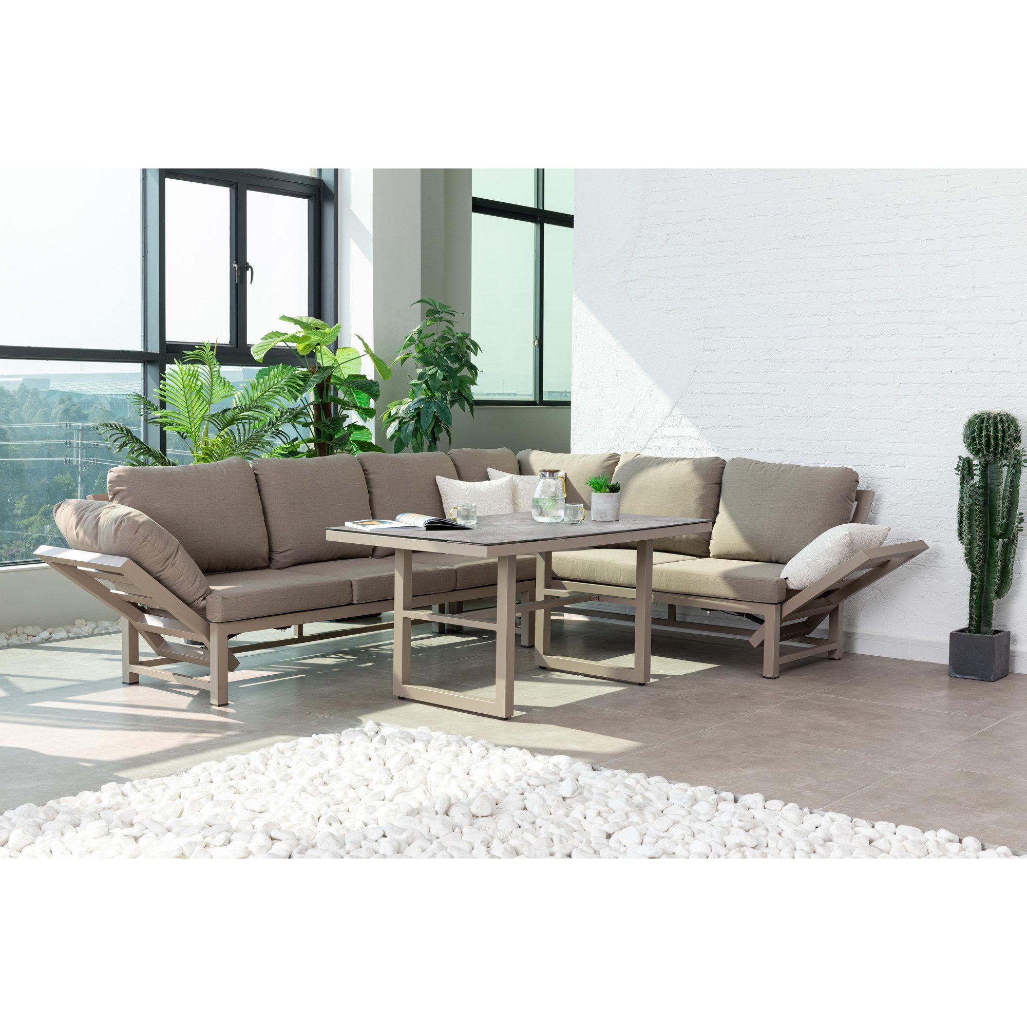 MANDALIKA Garden Gartenlounge-Set Outdoor Dining Lounge Set Dune 100% wetterfest LIKA-TEX® Bezug in Sand