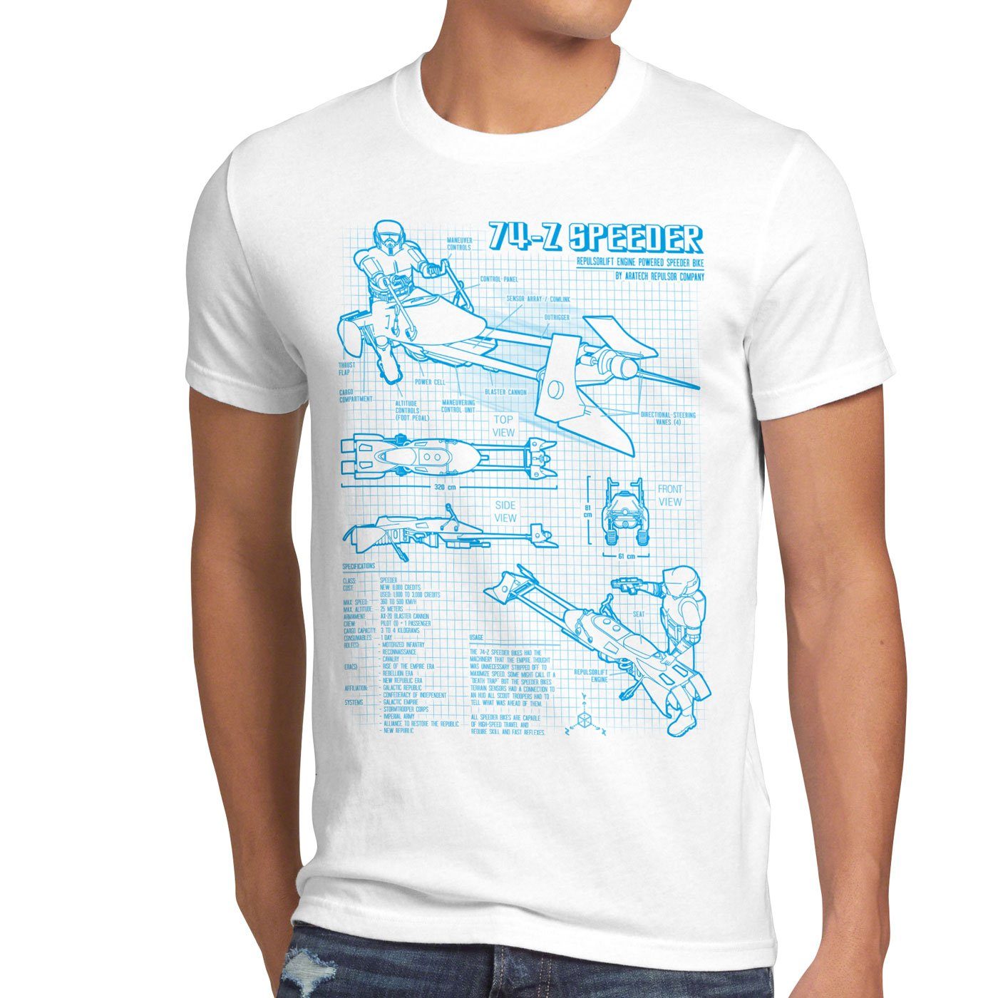 style3 Print-Shirt Herren T-Shirt 74-Z Bike krieg der rückkehr star endor ritter wars sterne jedi weiß