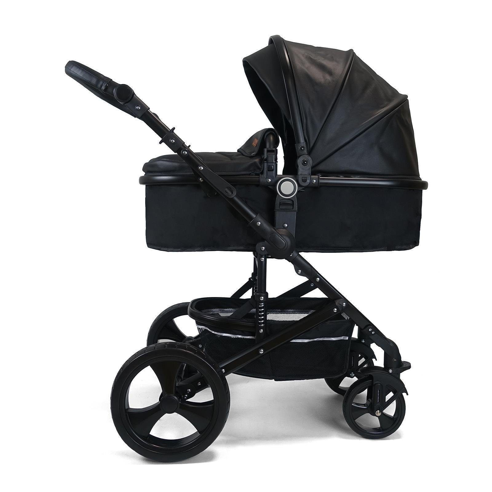 Kalani kunstleder 3in1 Kinderwagen Kombi-Kinderwagen Pixini schwarz Set Pixini