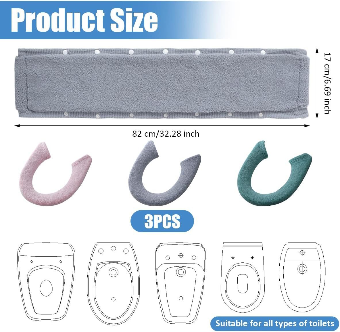 FELIXLEO WC-Deckelbezug 3 Stück Toilettensitzbezug Universal WC Sitzwärmer Waschbar Weich