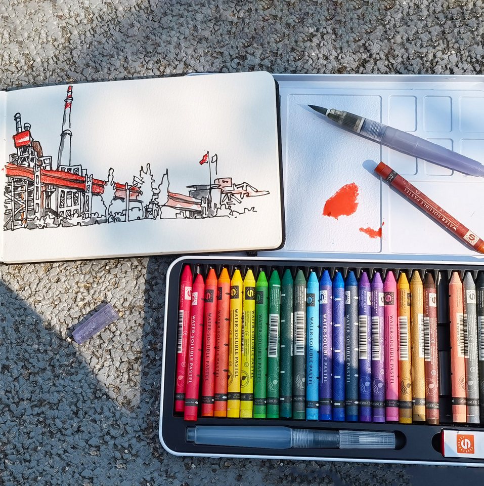 Thumbnail - ´SUNNÝ Pastellkreide Aquarelle Pastellkreide 12/25 Stk. mit Wassertankpinsel, wasserlöslich, im Metallbox, wasservermalb...
