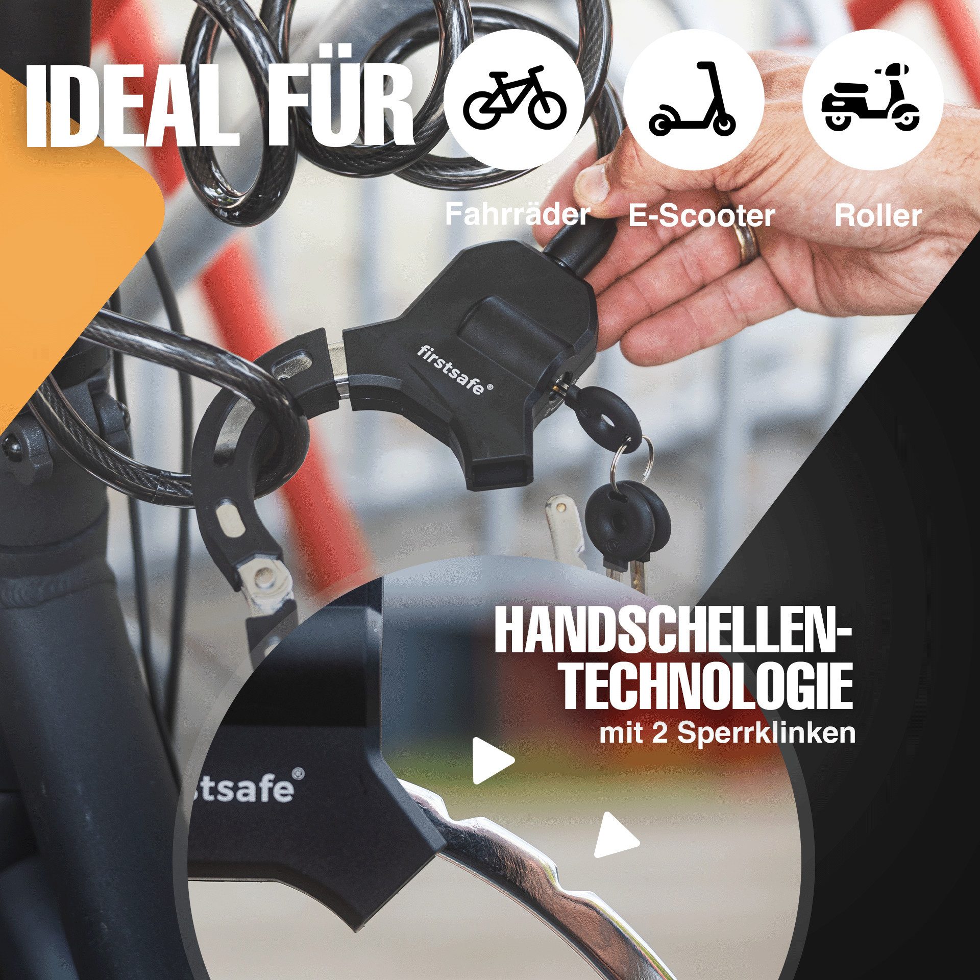 firstsafe Kabelschloss Hanschellenschloss für E Scooter Schloss