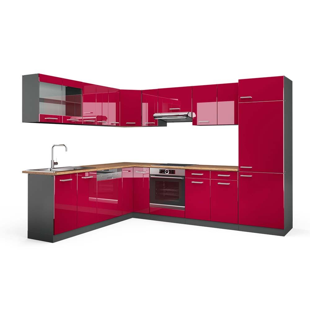Vicco Winkelküche R-Line, Bordeaux Hochglanz/Anthrazit, 227 günstig online kaufen
