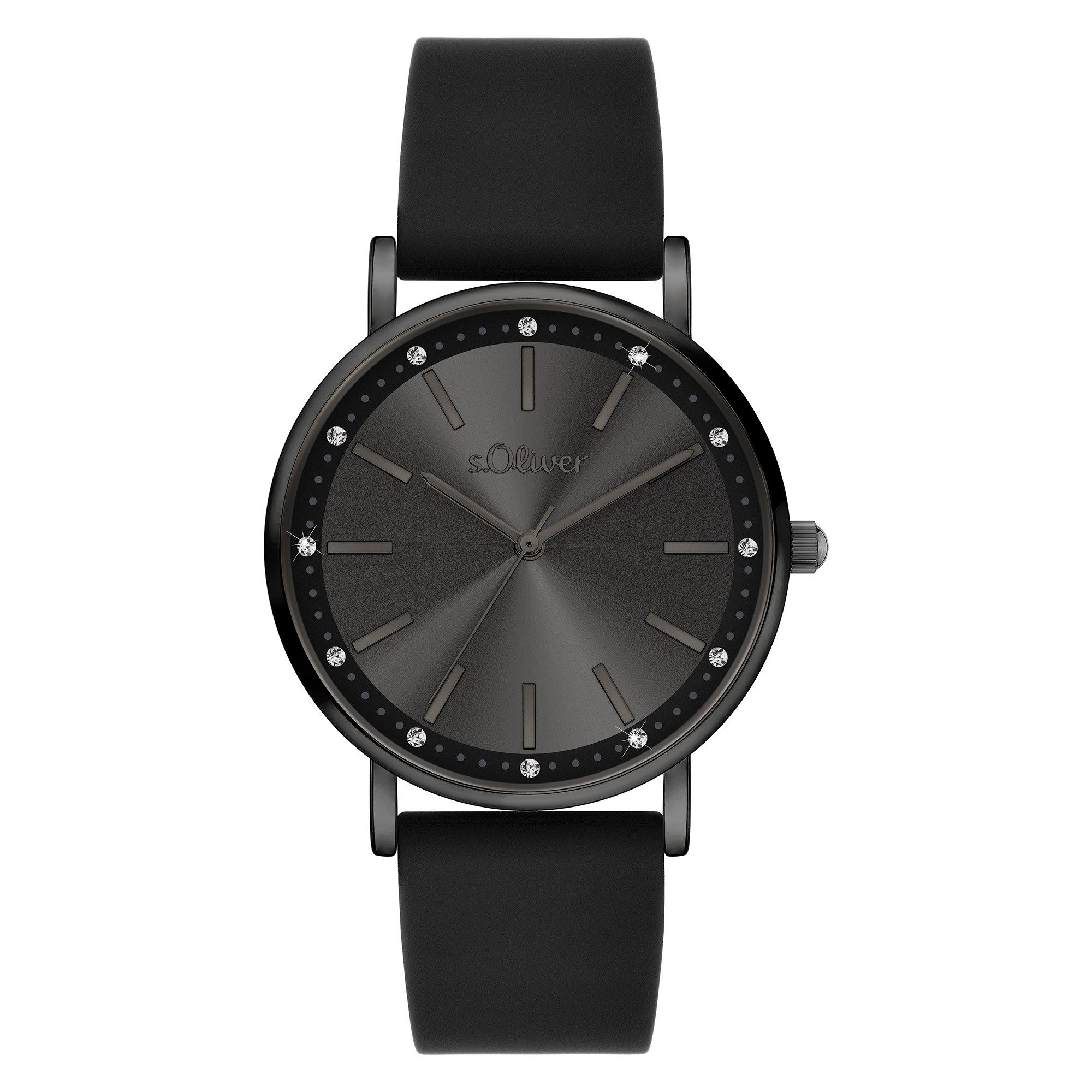 s.Oliver Quarzuhr klassisch mit funkelnden Steinen Silikon