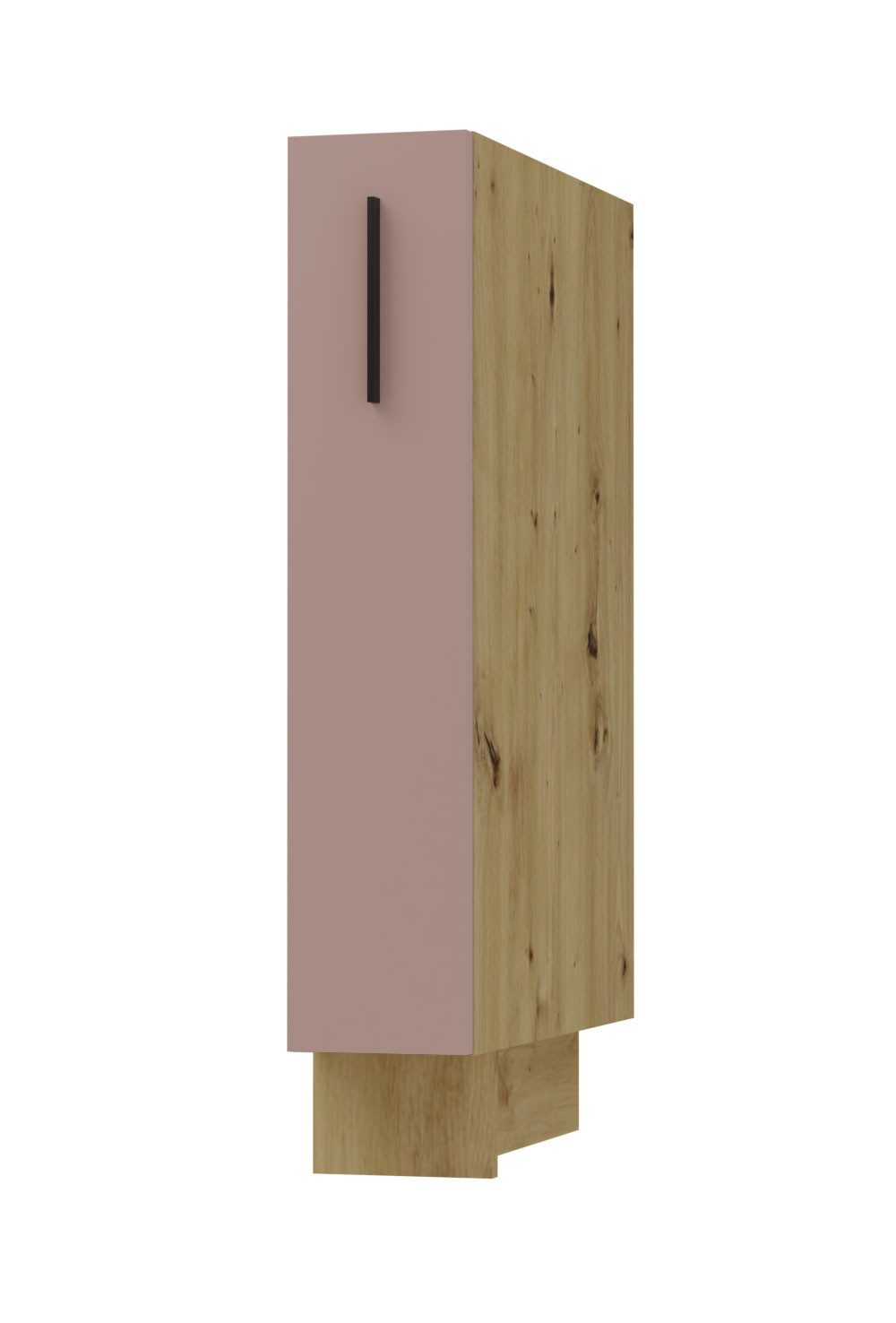 Feldmann-Wohnen Apothekerschrank Bonn (D15/kargo, 1 Türfront, innen 1 Korbauszug mit 2 Ablagen, 1-St., moderne Optik, MDF Fronten) Eiche Artisan / rosé kupfer matt