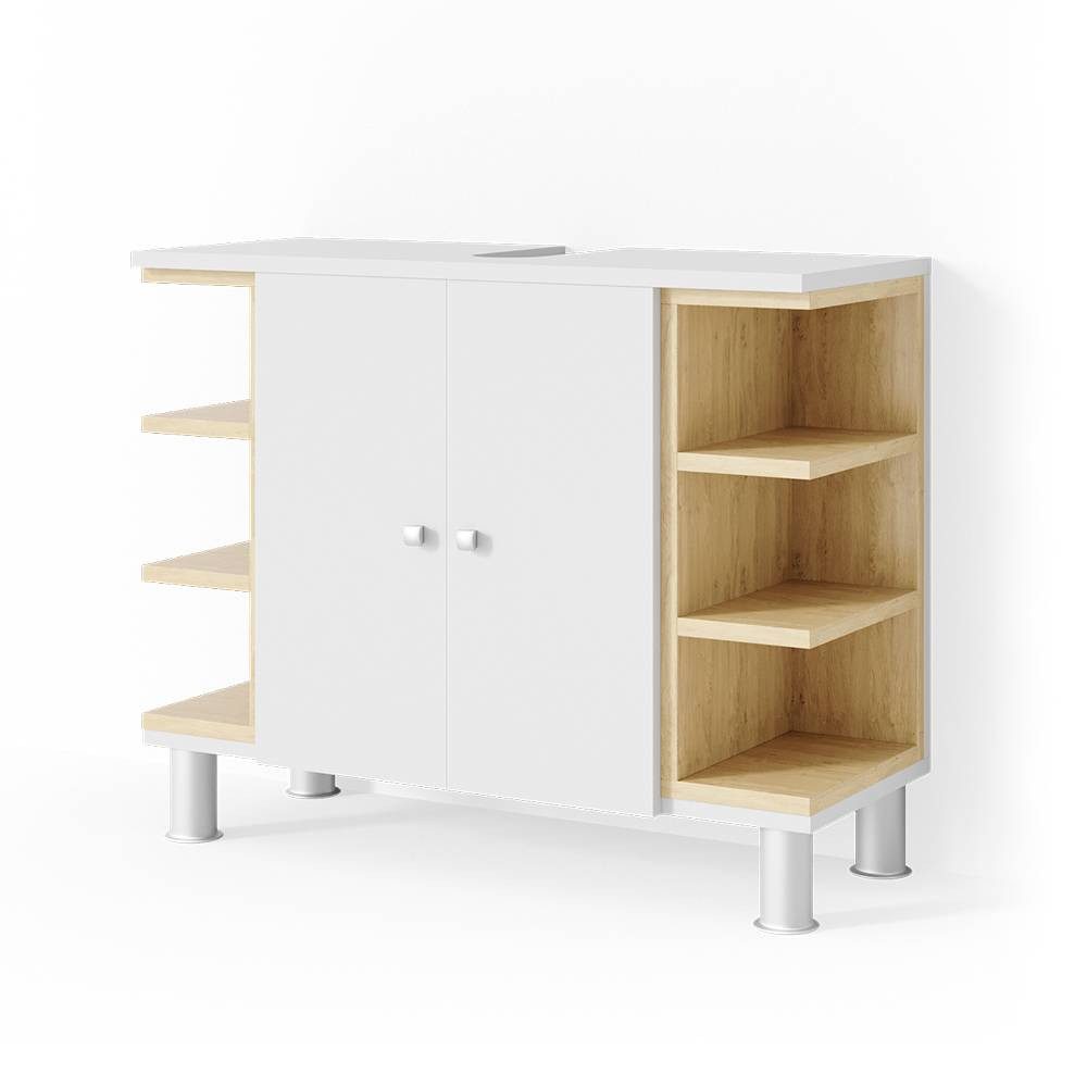 Vicco Waschbeckenunterschrank Aquis, Weiß/Sonoma, 79,6 x 64 cm