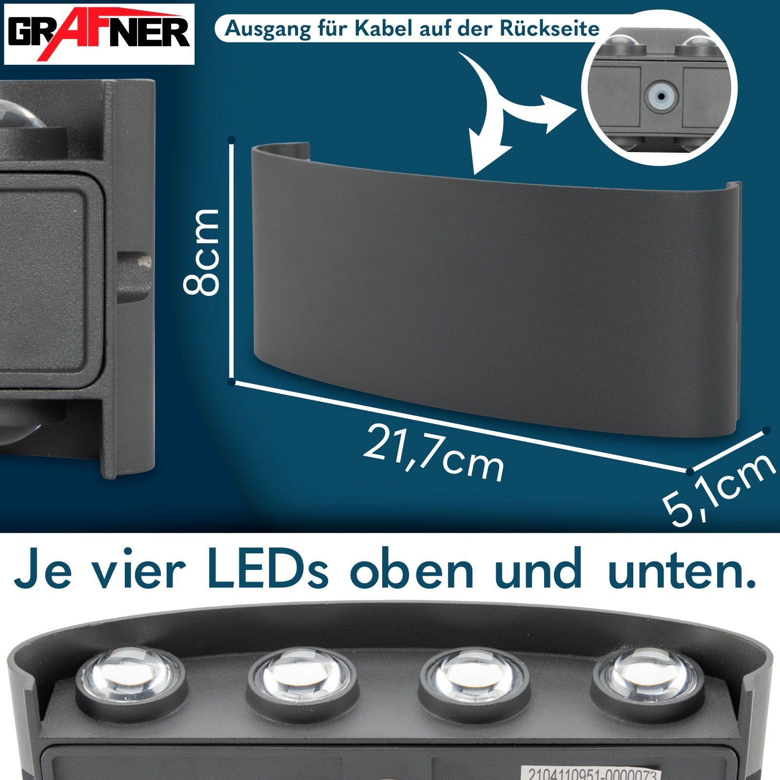 Grafner LED Wandleuchte Up Aluminium 3000K, Down LEDs LED LED Außenleuchte WL10951, Wandlampe, LED integriert, fest Grafner® Wandlampe 8