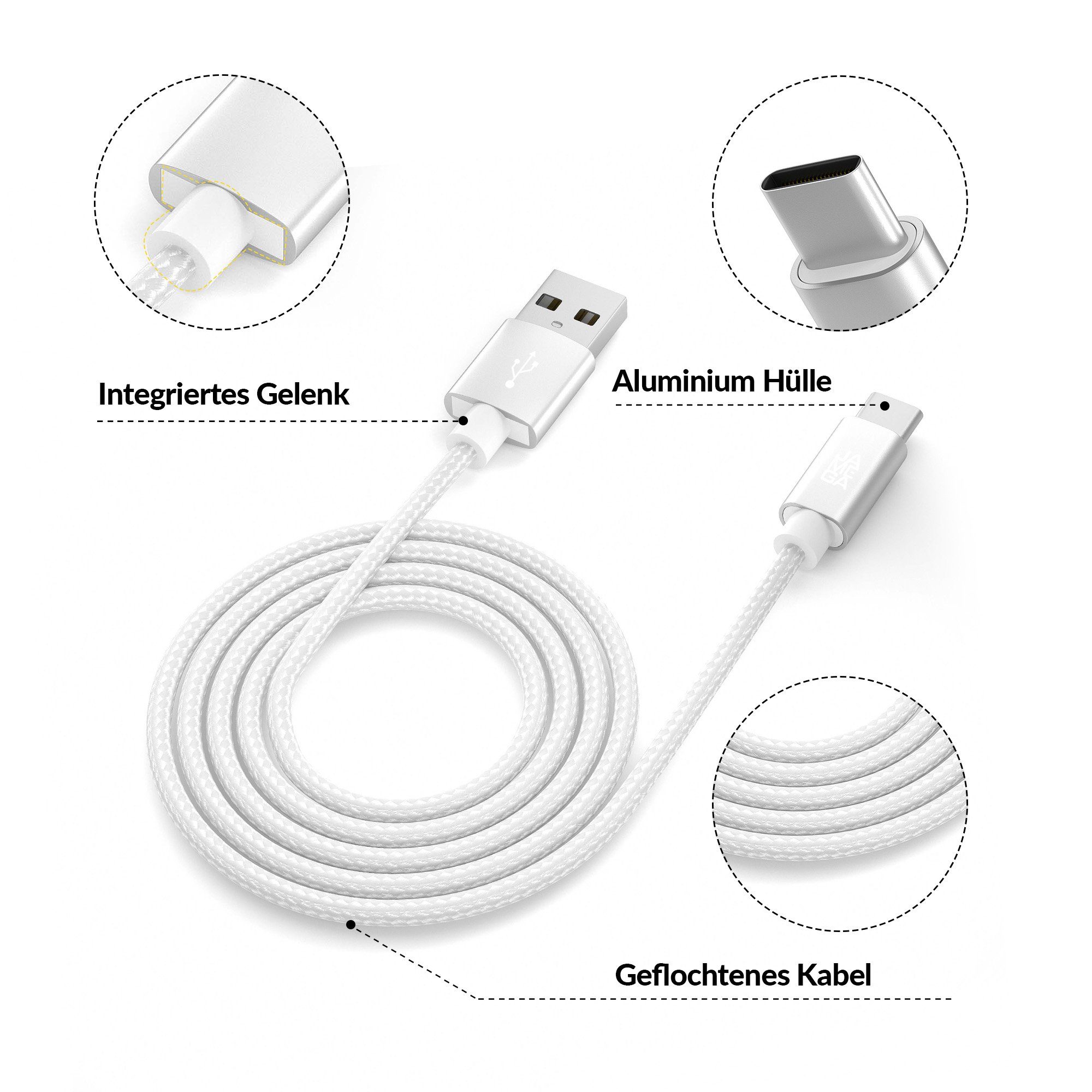 JAMEGA USB-C Datenkabel Ladekabel für Samsung Apple iPhone Huawei Xiaomi uvm. USB-Kabel, USB Typ A, USB Typ C, (200 cm) – Bild 4 von 5