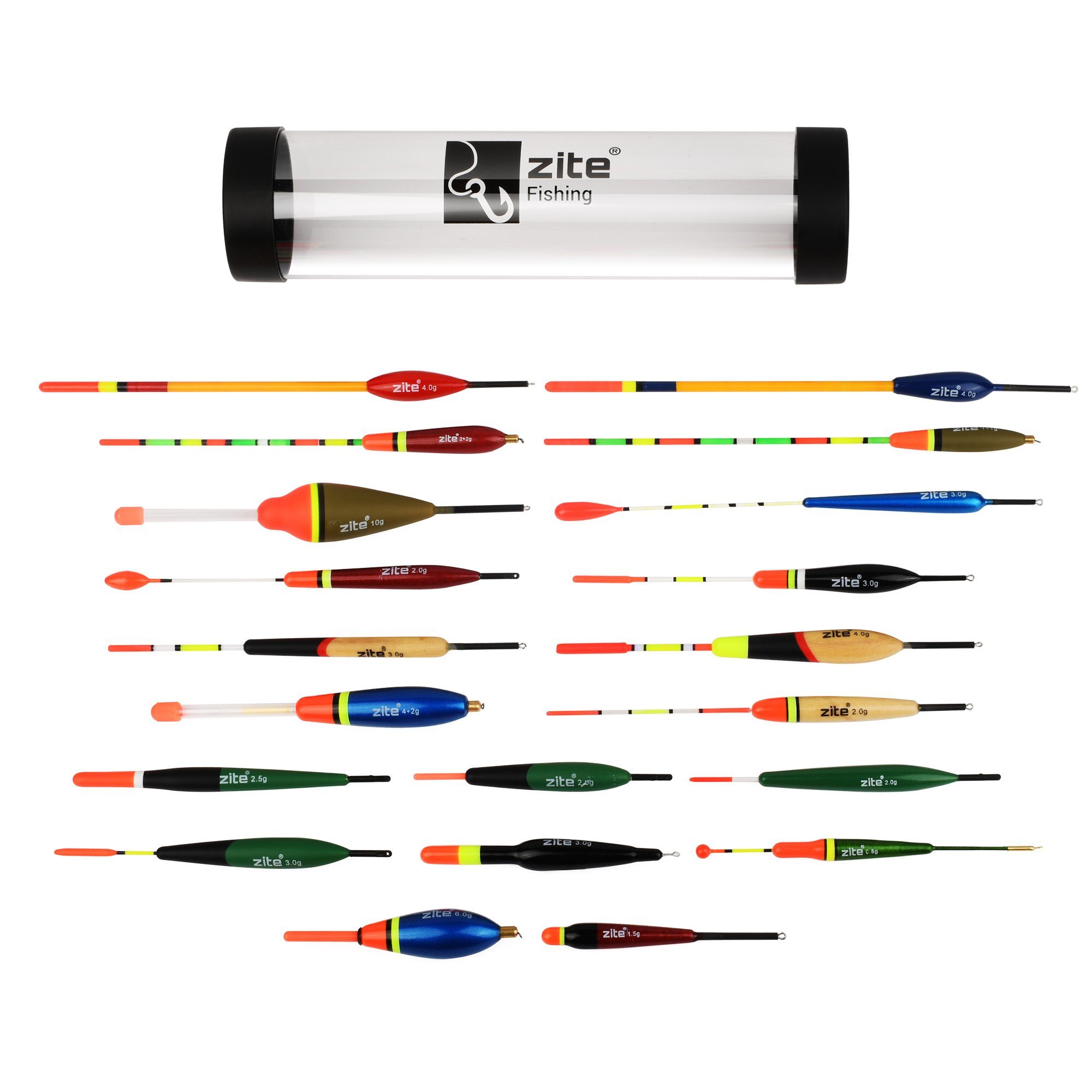 Zite Allroundpose in Transportrohr 20 Stück vielfältiges Set Schwimmer-Posen 0,8-10 g, (20-St)