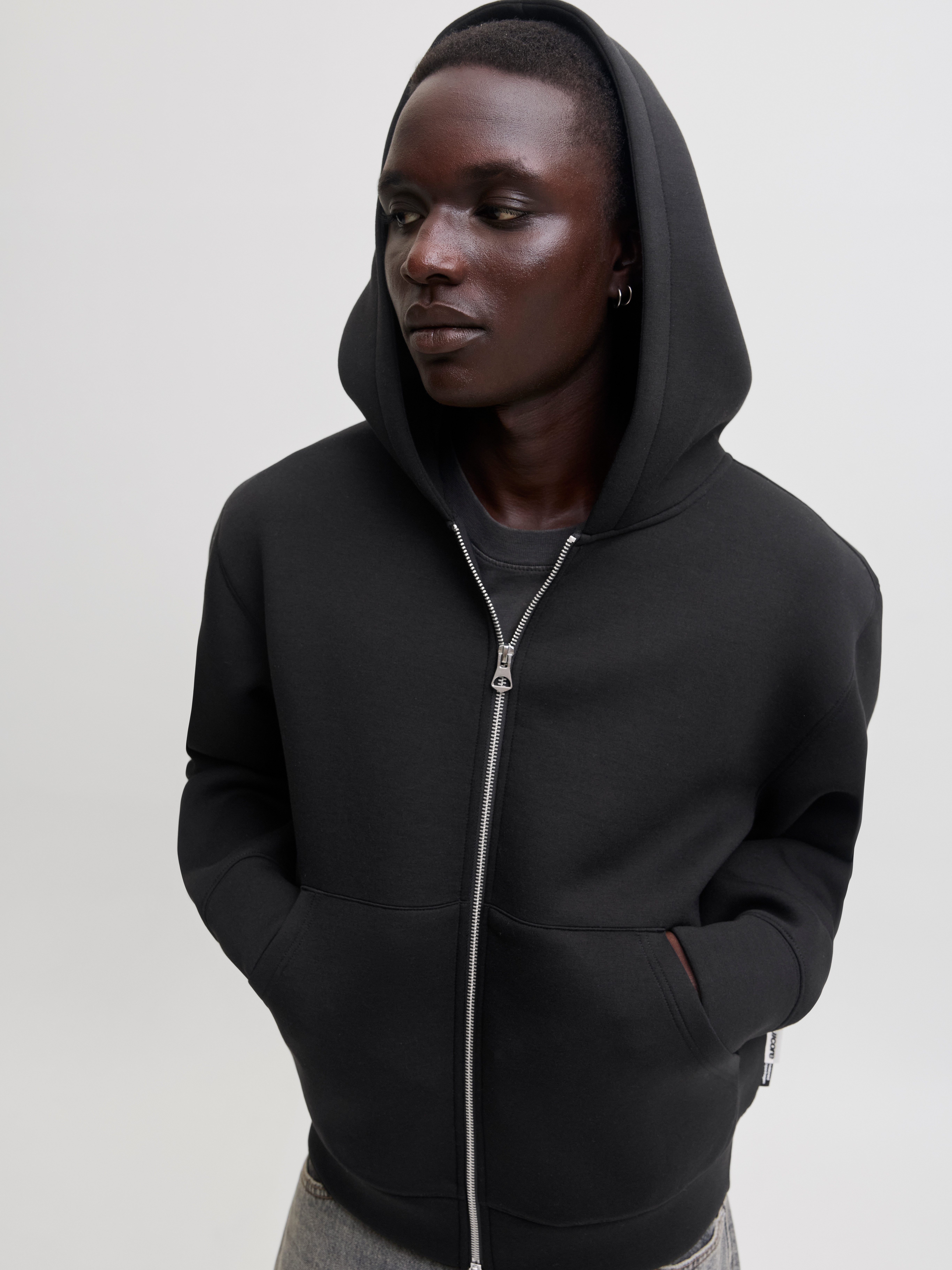 Jack & Jones Kapuzensweatjacke JCOLEGACY SWEAT SCUBA ZIP HOOD NOOS Materialmix, locker geschnitten
