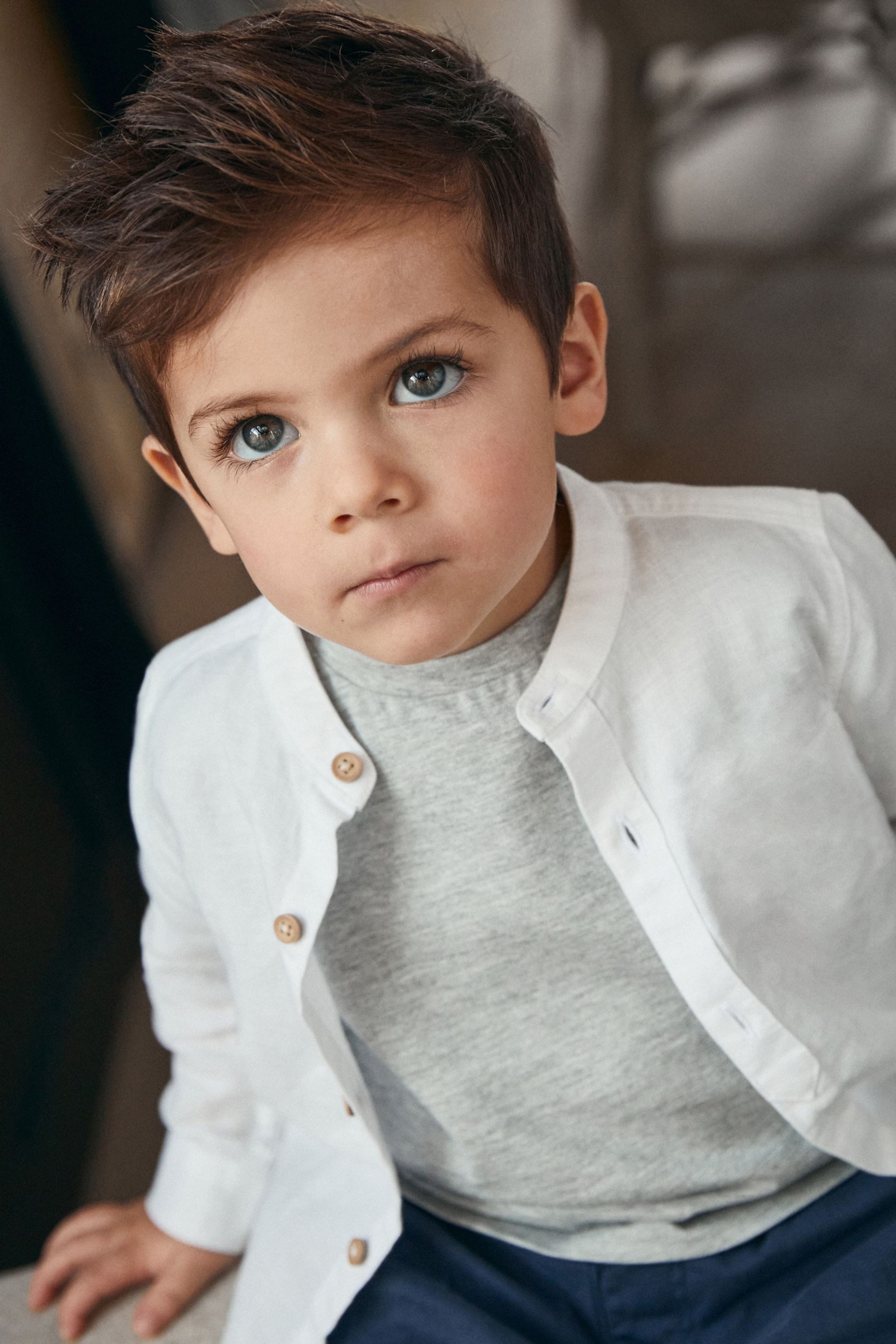 Next Jeanshemd Hemd aus Leinenmischgewebe mit Grandadkragen (1-tlg)