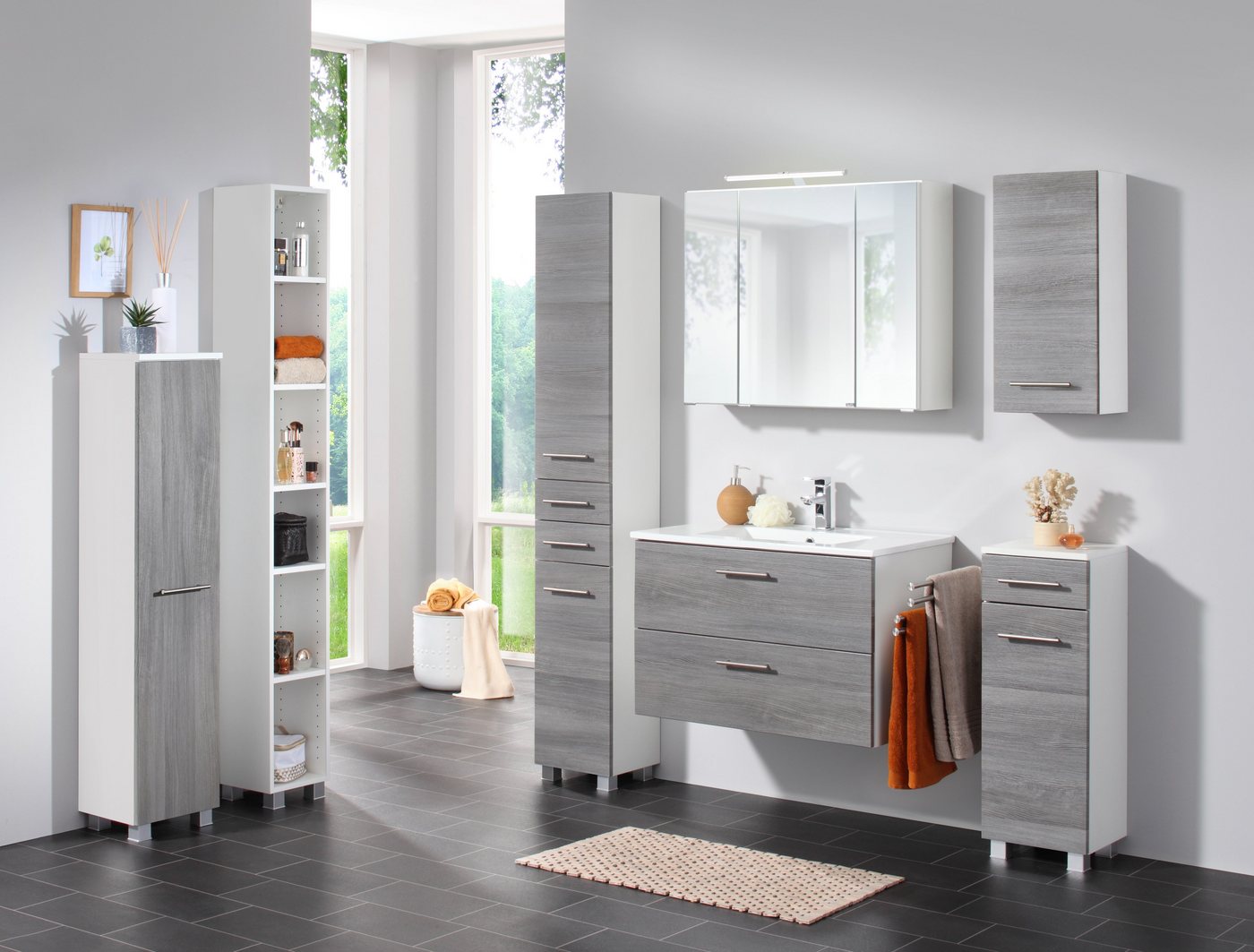 Thumbnail - welltime Waschtisch Trento Badezimmerschrank mit Becken Bestseller, Badmöbel in Breite 80 cm, Waschplatz mit 2 Schublade...