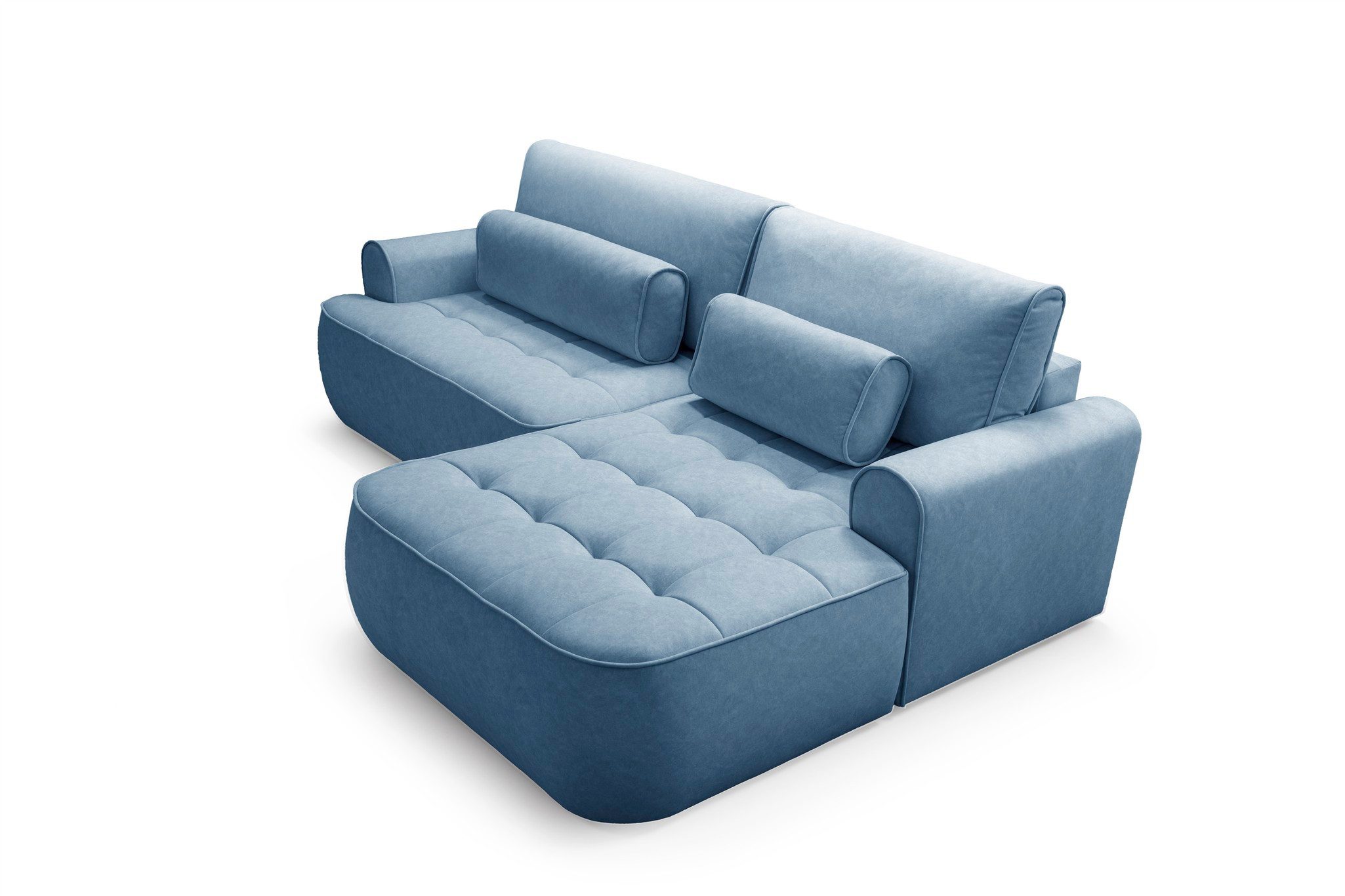 Fun Möbel Ecksofa Sofa mit Schlaffunktion HUNTER Sofa in Velourstoff Cloud, mit Ottomane Links oder Rechts, inkl. 2 x Zierkissen, Sofa rücken echt bezogen
