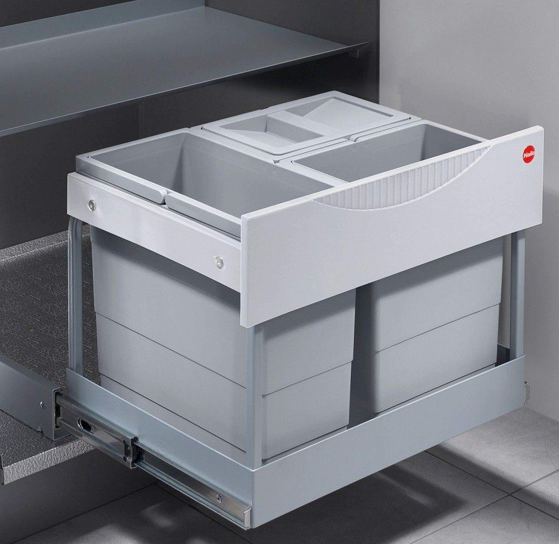 Hailo Einbaumülleimer Hailo 3-fach Mülleimer Küche Einbau 60cm Schrank Ausfahrautomatik Grau, siehe Beschreibung