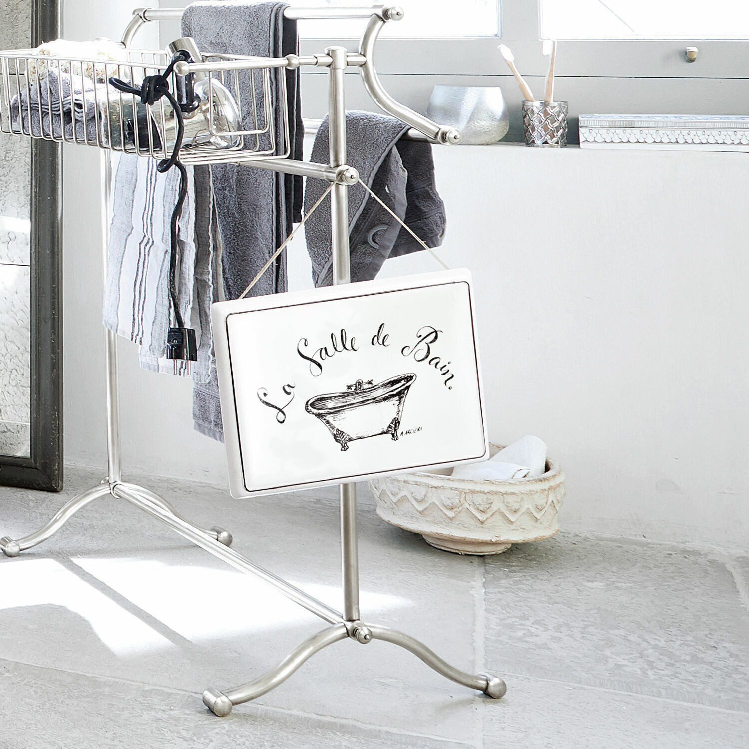 Mirabeau Wanddekoobjekt Deko-Schild La salle de bain weiß, Baddekoration – Bild 3 von 5