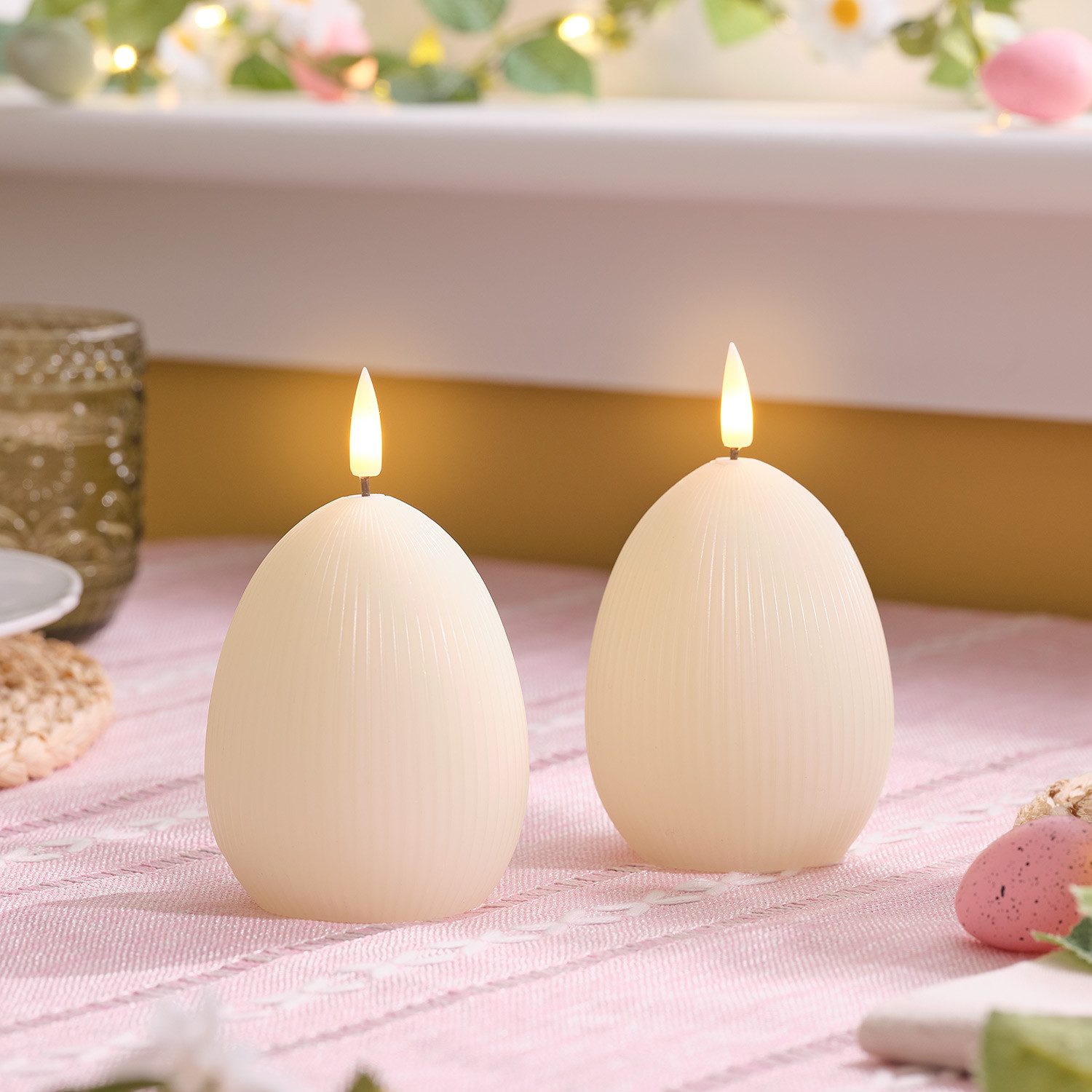 Lights4fun LED-Kerze LED-Eierkerzen 2er Set TruGlow® Elfenbein, LED-Teelicht