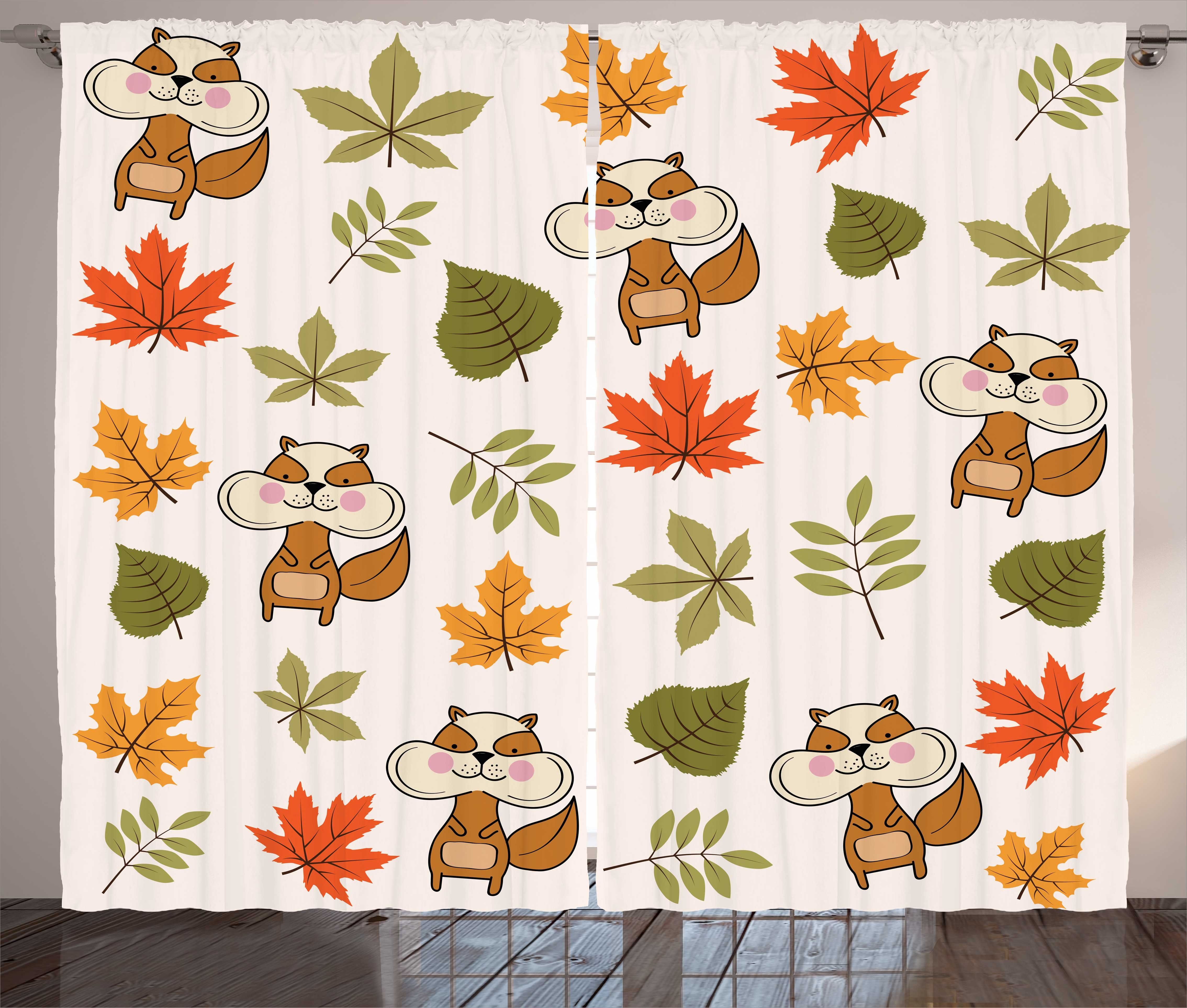 Gardine Schlafzimmer Kräuselband Vorhang mit Schlaufen und Haken, Abakuhaus, Eichhörnchen Herbstliche Waldfreunde