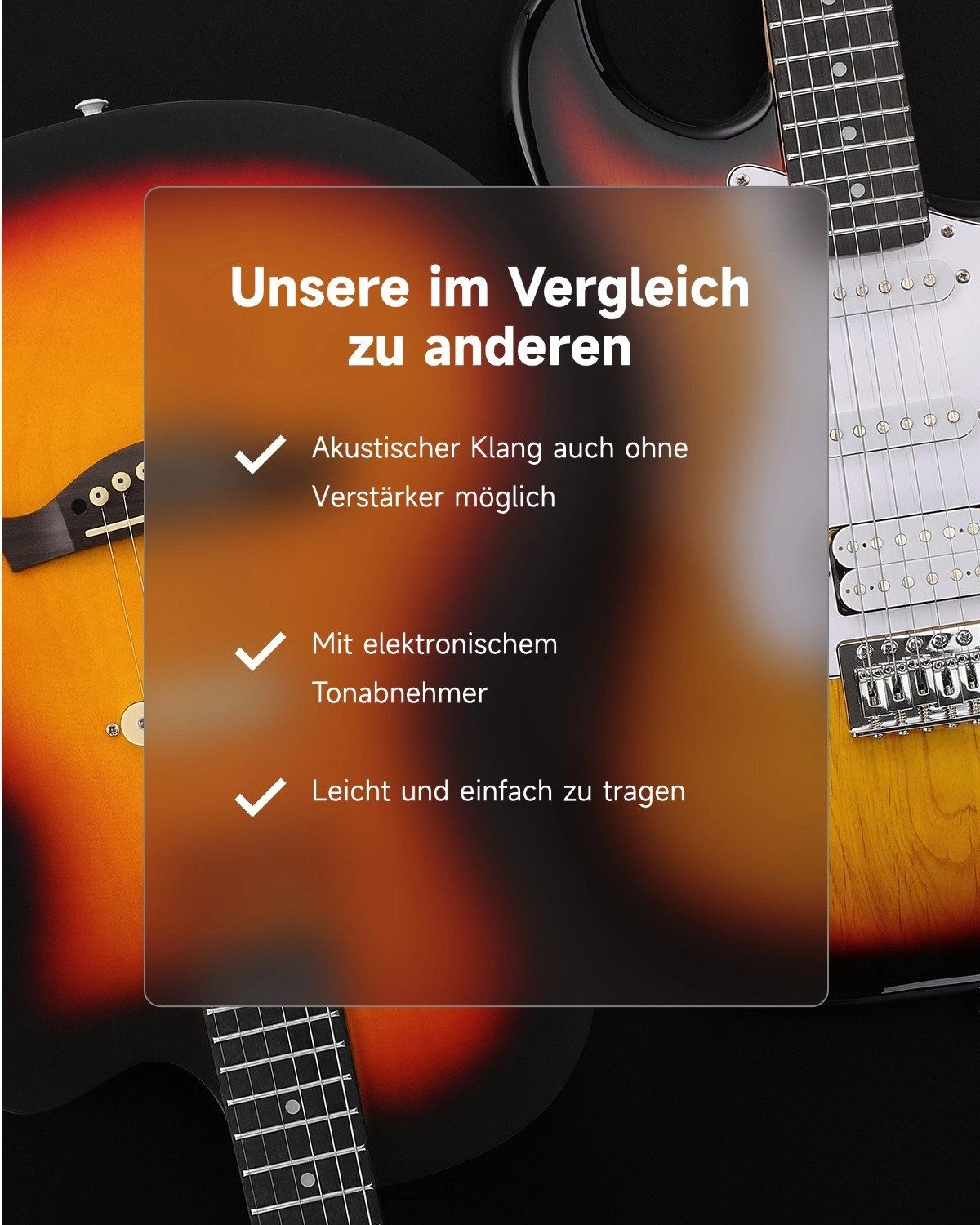 Moukey Akustikgitarre BCC-100 Westerngitarre elektrisch Komplettset inkl. Gigbag Stimmgerät, LP, mit Gigbag, Gurt, Stimmgerät, Schlagbrett, für Anfänger in voll – Bild 3 von 5