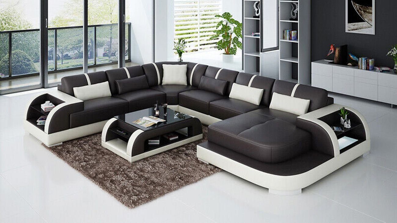 JVmoebel Ecksofa Modern Ledersofa USB Sofa Couch Licht Ecksofa Garnitur Eck Design