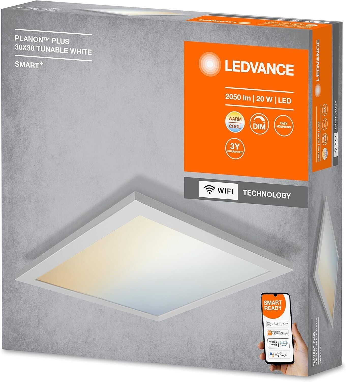 Ledvance LED Deckenleuchte Planon LED Deckenleuchte SMART+ WiFi Dimmbar 30x30cm Weiß, LED fest integriert, Lichtfarbe änderbar (3000-6500K), Lichtfarbe änderbar (3000-6500K)