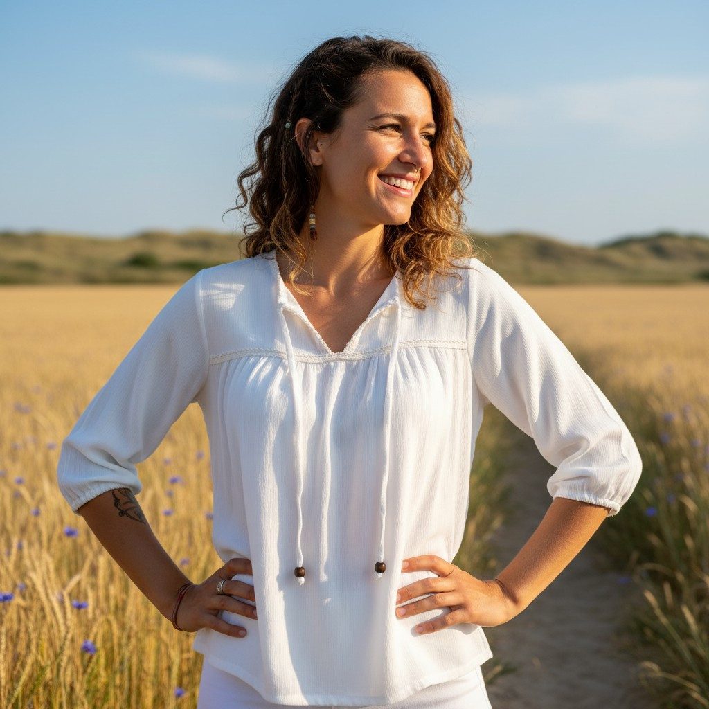 Guru-Shop Longbluse Luftige Boho Bluse, Maxibluse mit Spitze - weiß günstig online kaufen