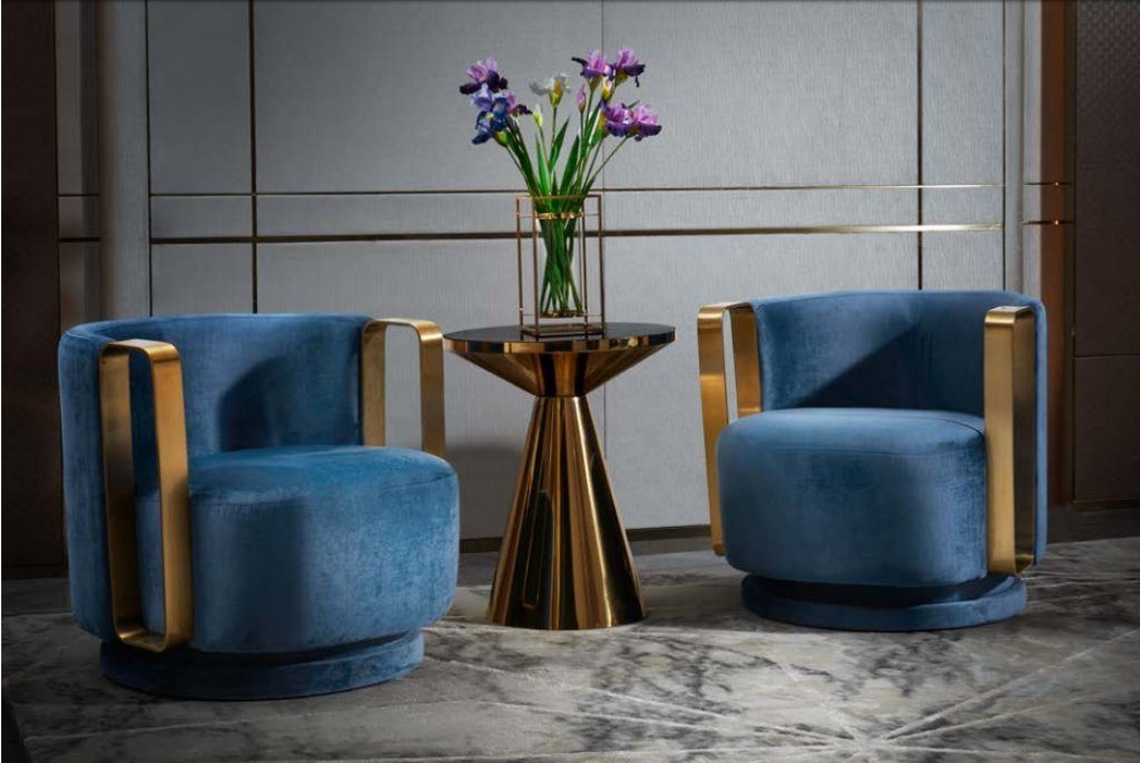JVmoebel Sessel, Sessel Blau Luxus Stoff Textil Wohnzimmer Neu Kreative Modern Design